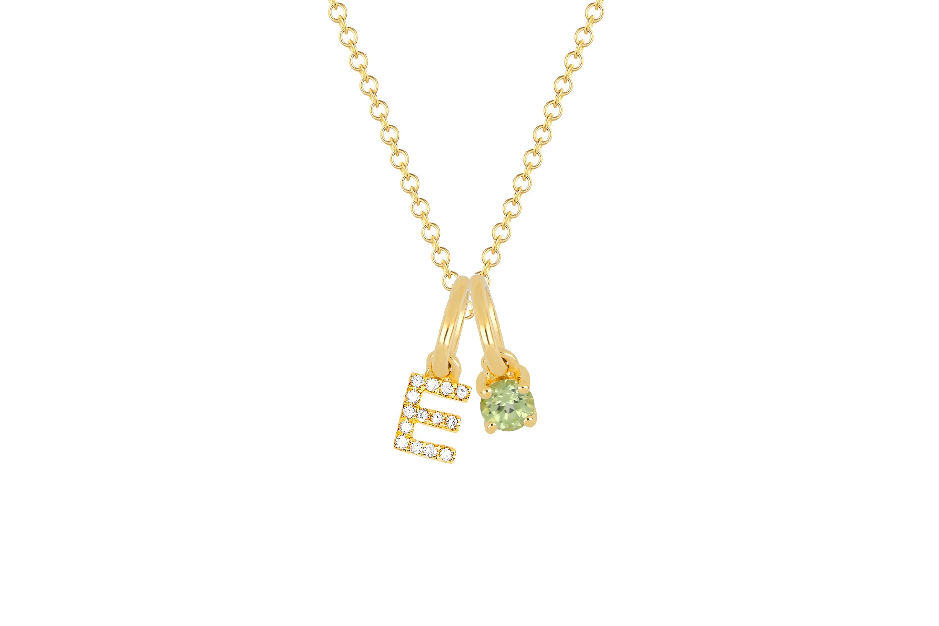 Peridot Birthstone Initial Charm Necklace