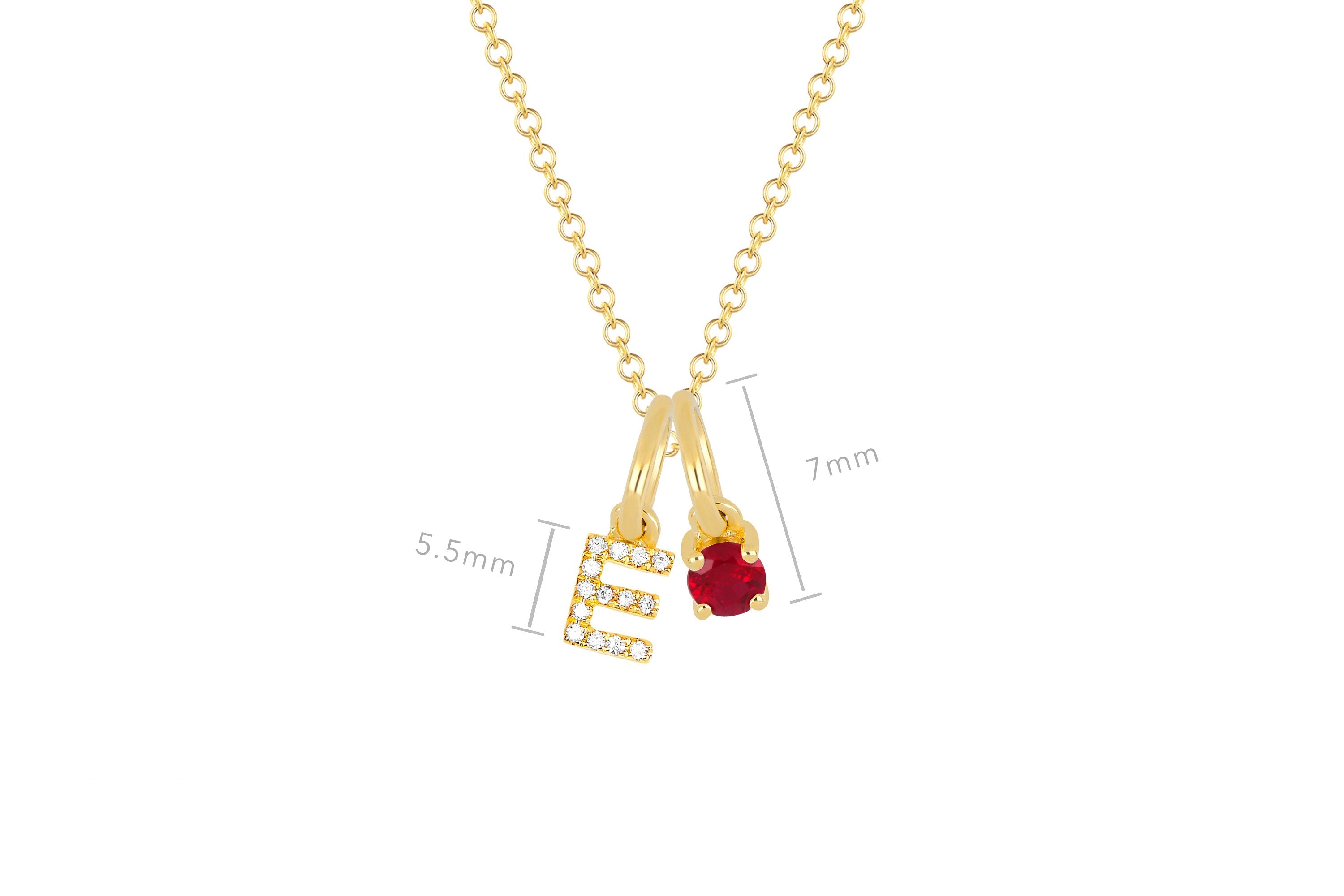 Ruby Birthstone Initial Charm Necklace