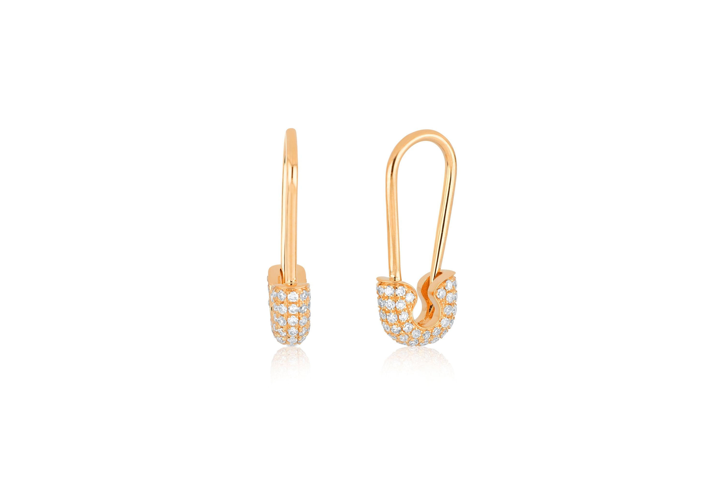 Single Diamond Safety Pin Earring