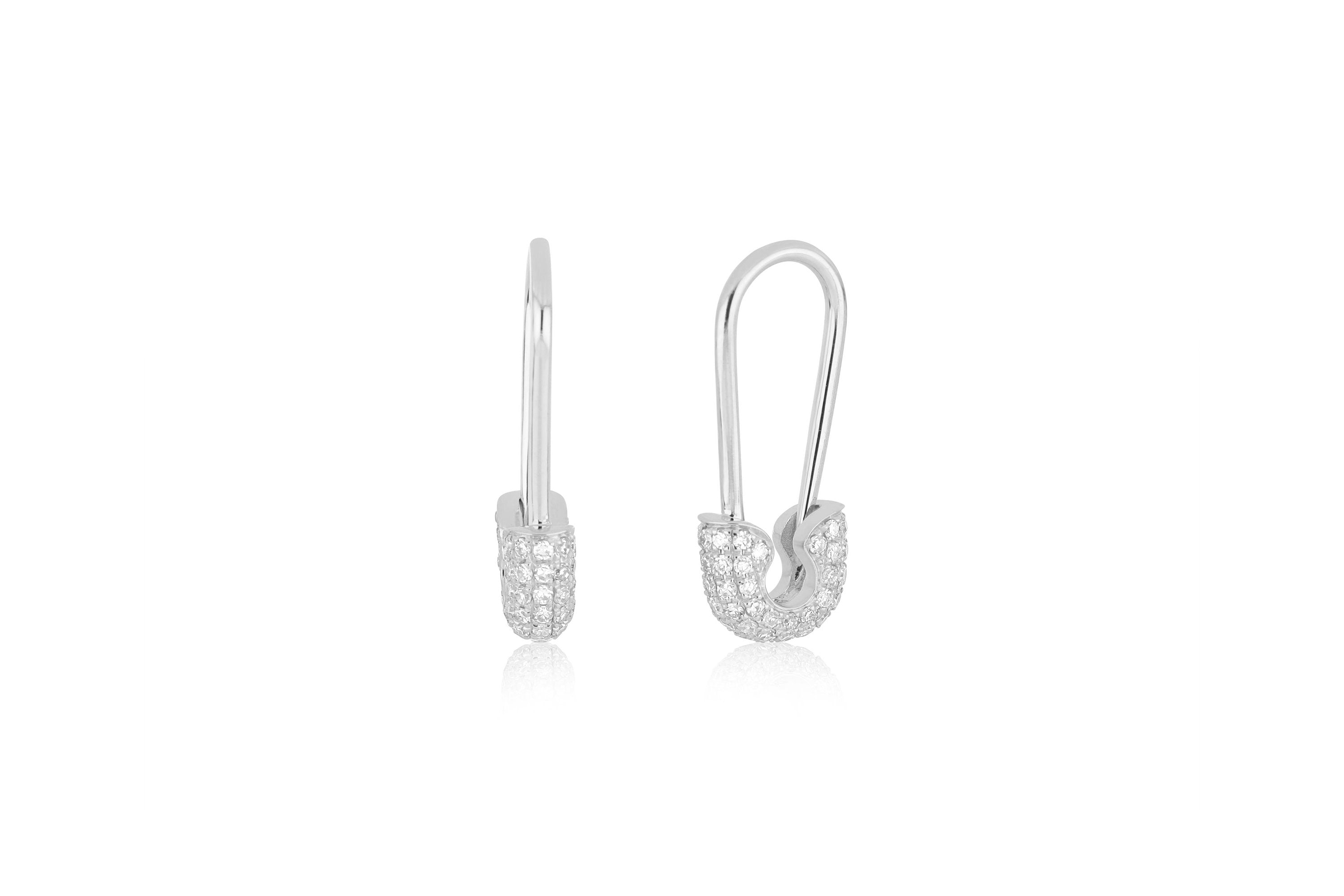 Single Diamond Safety Pin Earring