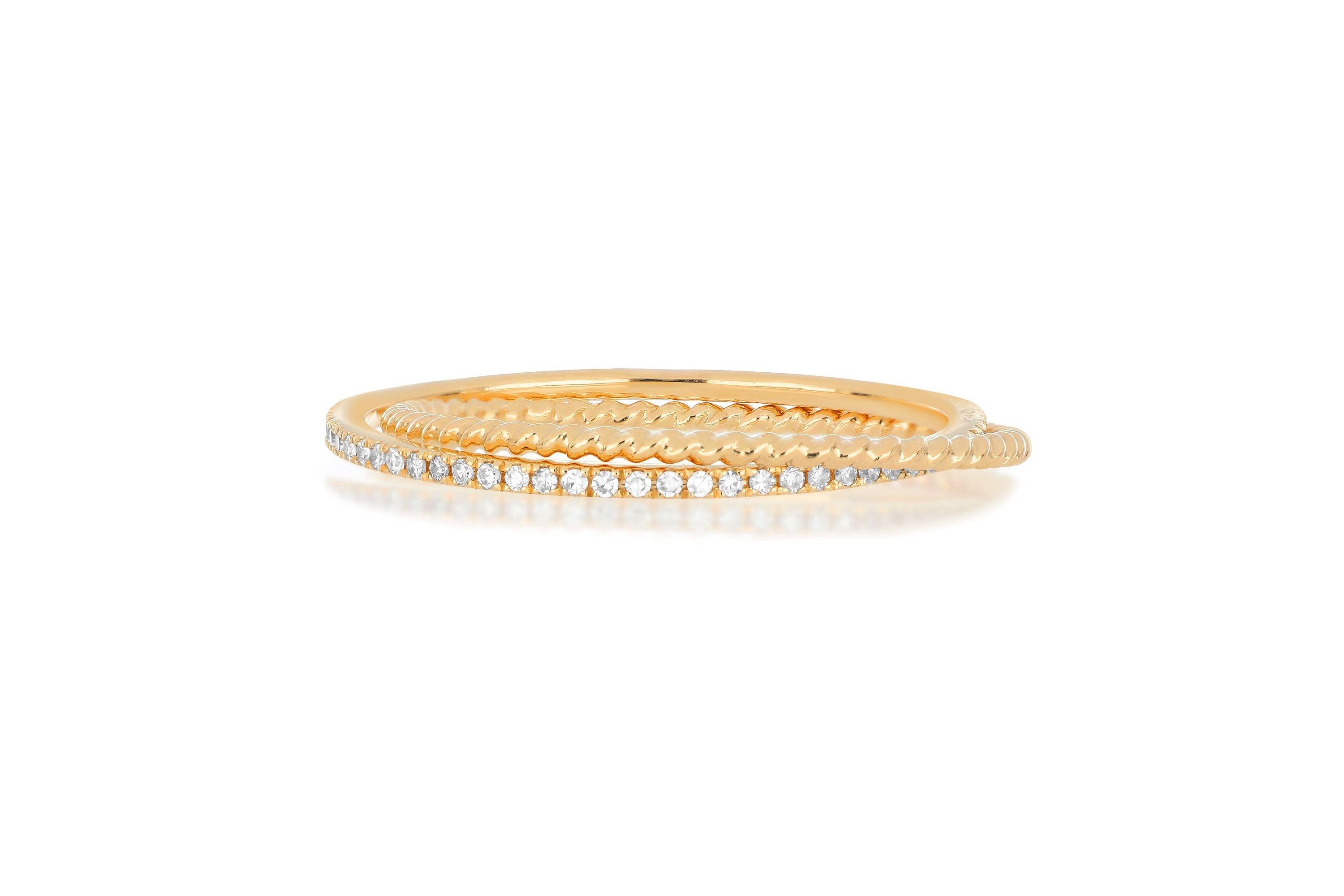 Interlocking Diamond And Gold Twist Ring