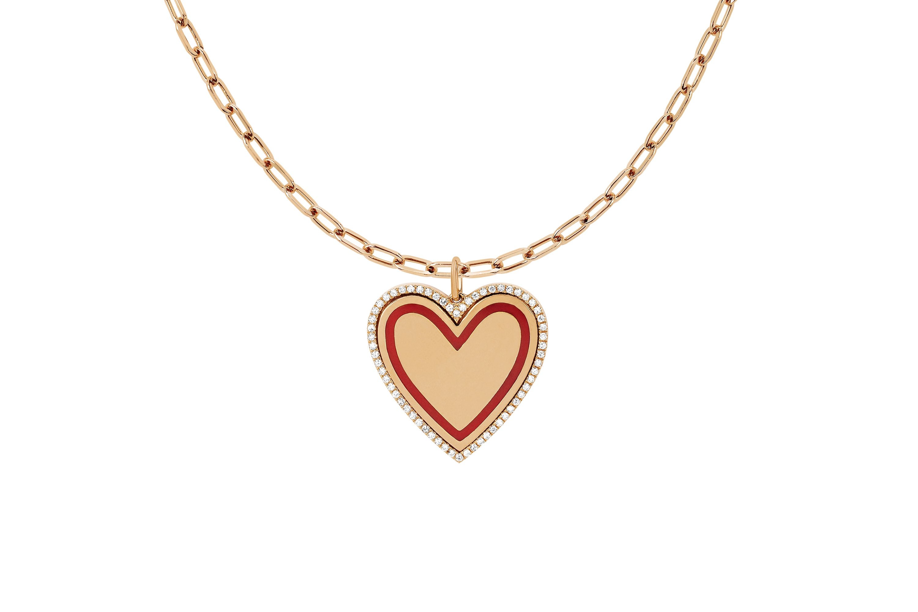 Diamond & Enamel Heart With Mini Link Chain Necklace