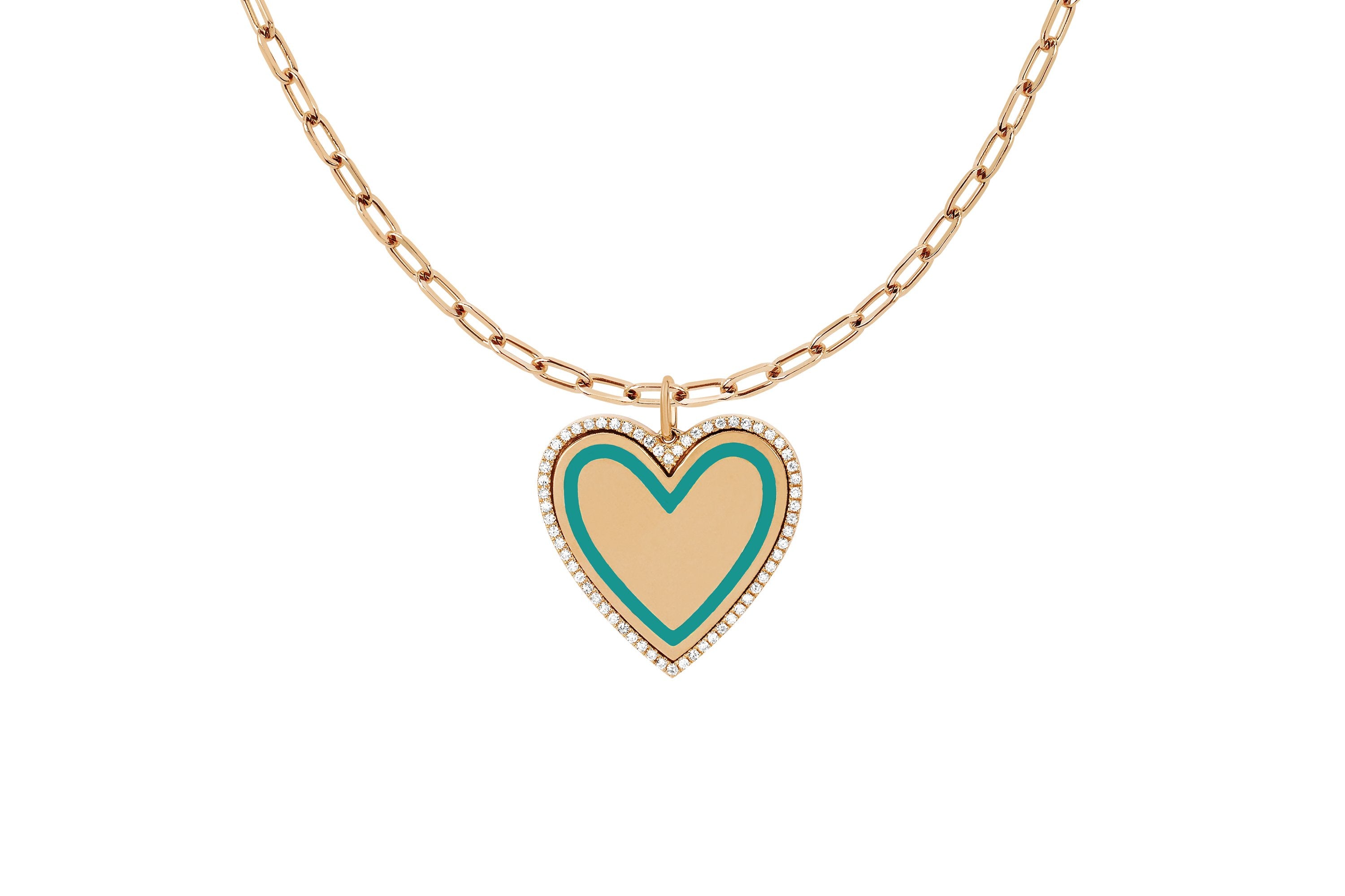 Diamond & Enamel Heart With Mini Link Chain Necklace