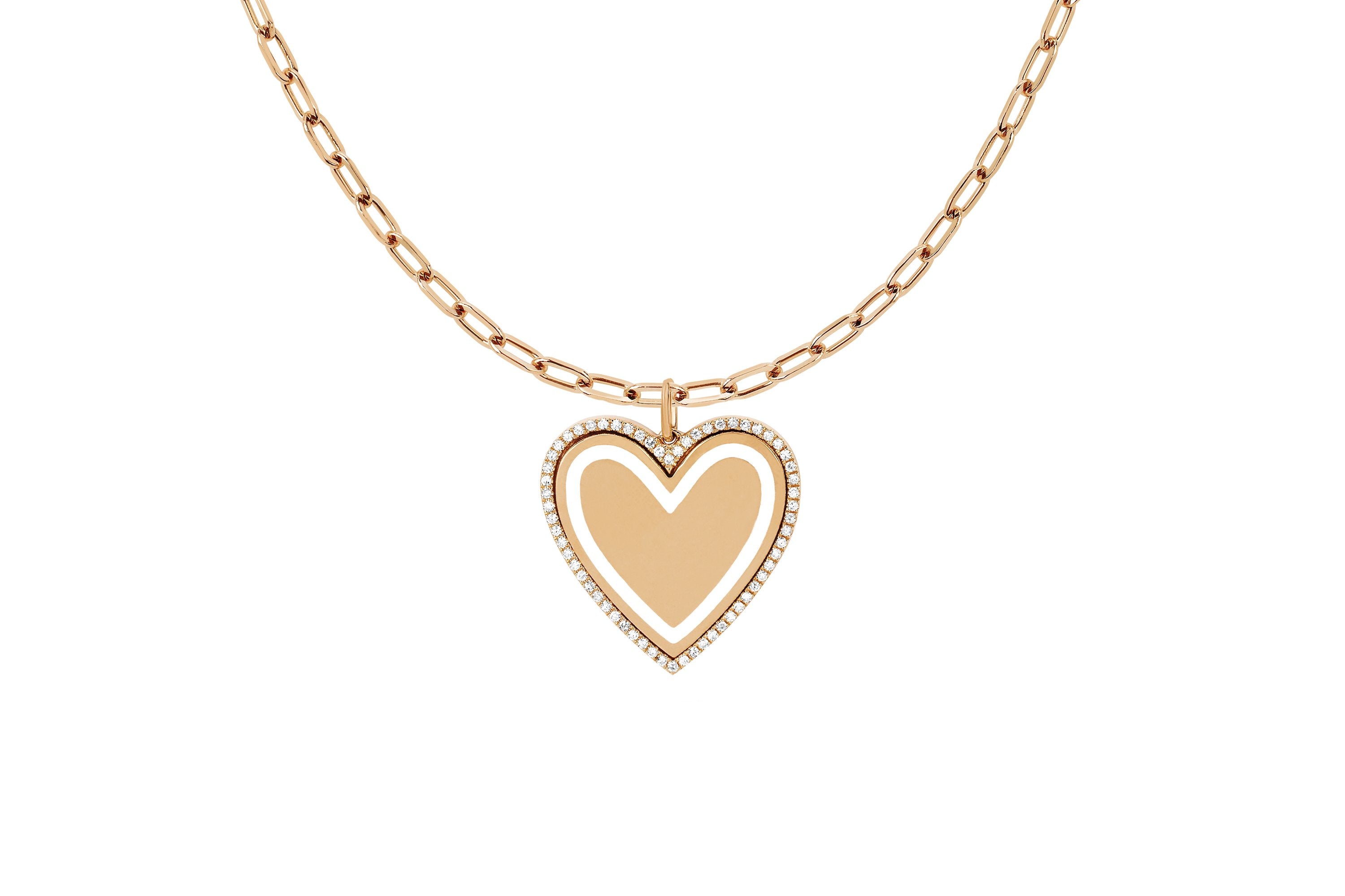 Diamond & Enamel Heart With Mini Link Chain Necklace