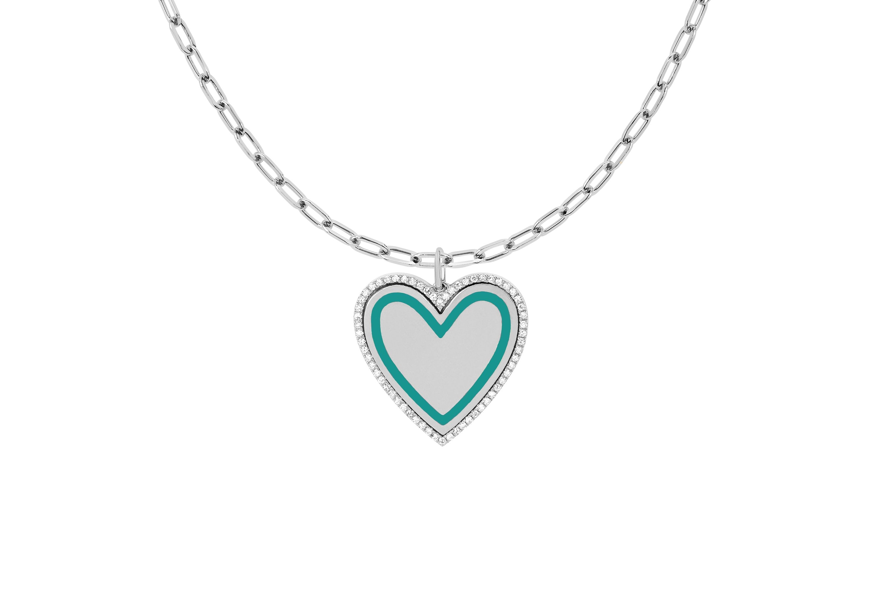 Diamond & Enamel Heart With Mini Link Chain Necklace