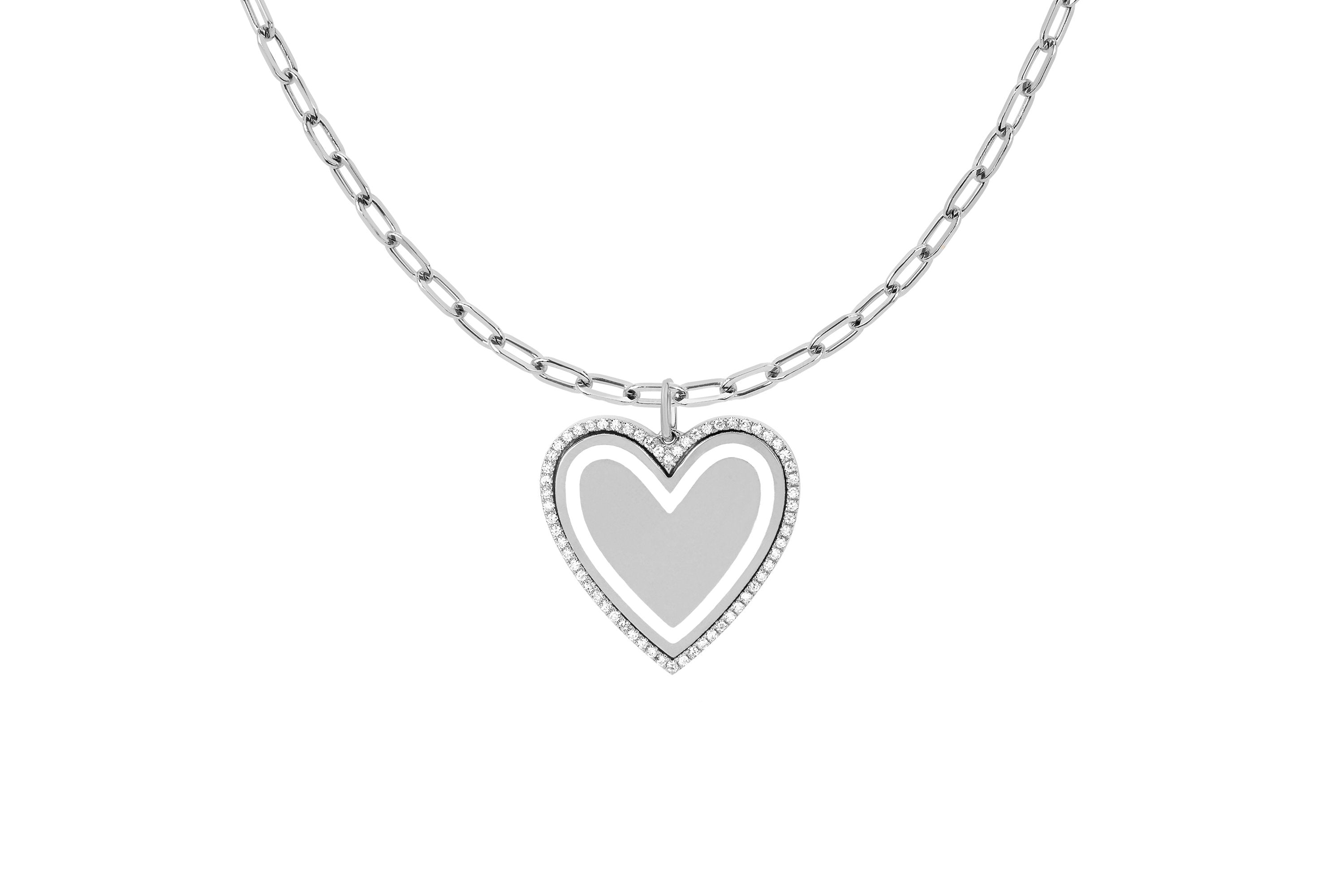 Diamond & Enamel Heart With Mini Link Chain Necklace