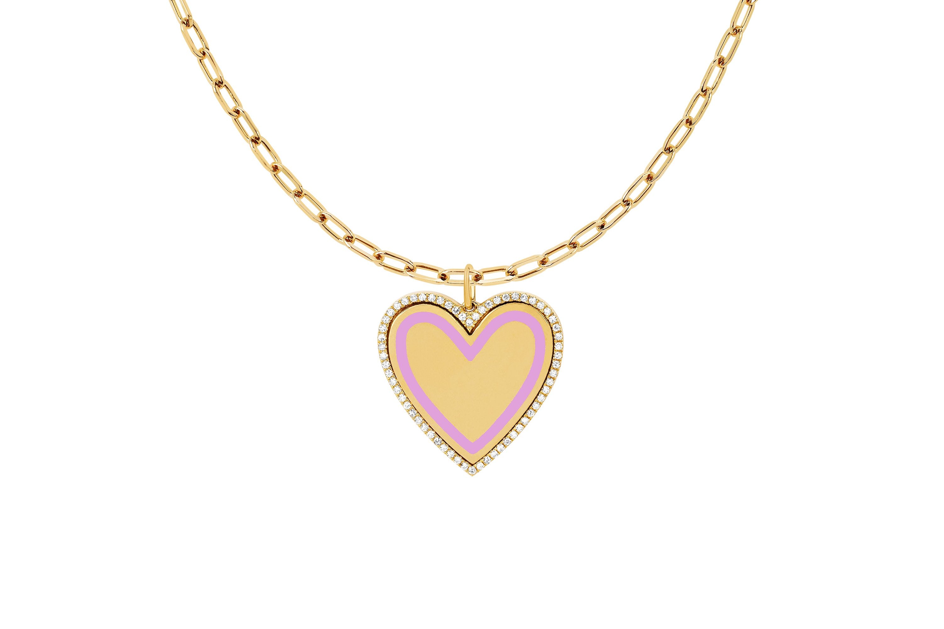 Diamond & Enamel Heart With Mini Link Chain Necklace