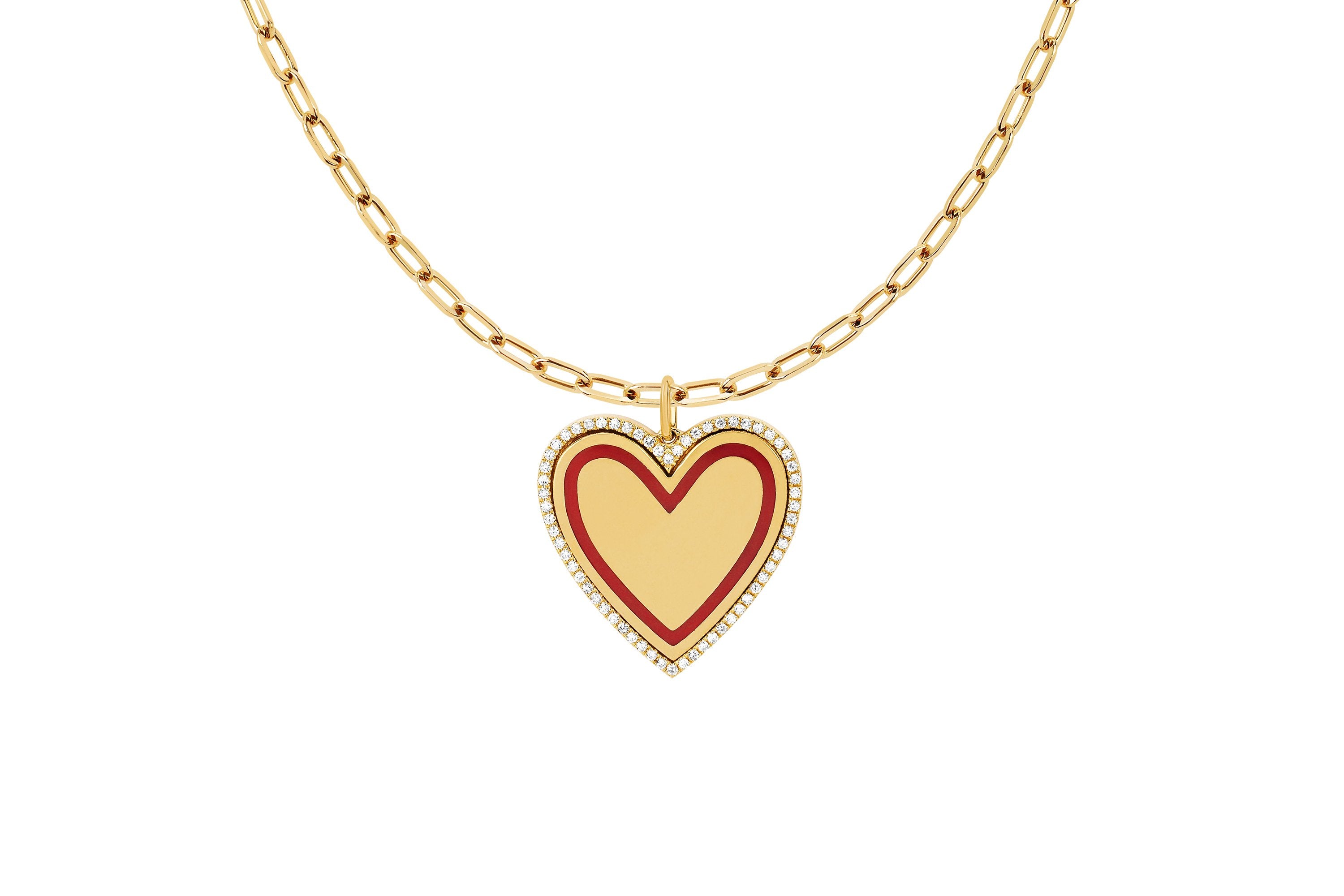 Diamond & Enamel Heart With Mini Link Chain Necklace