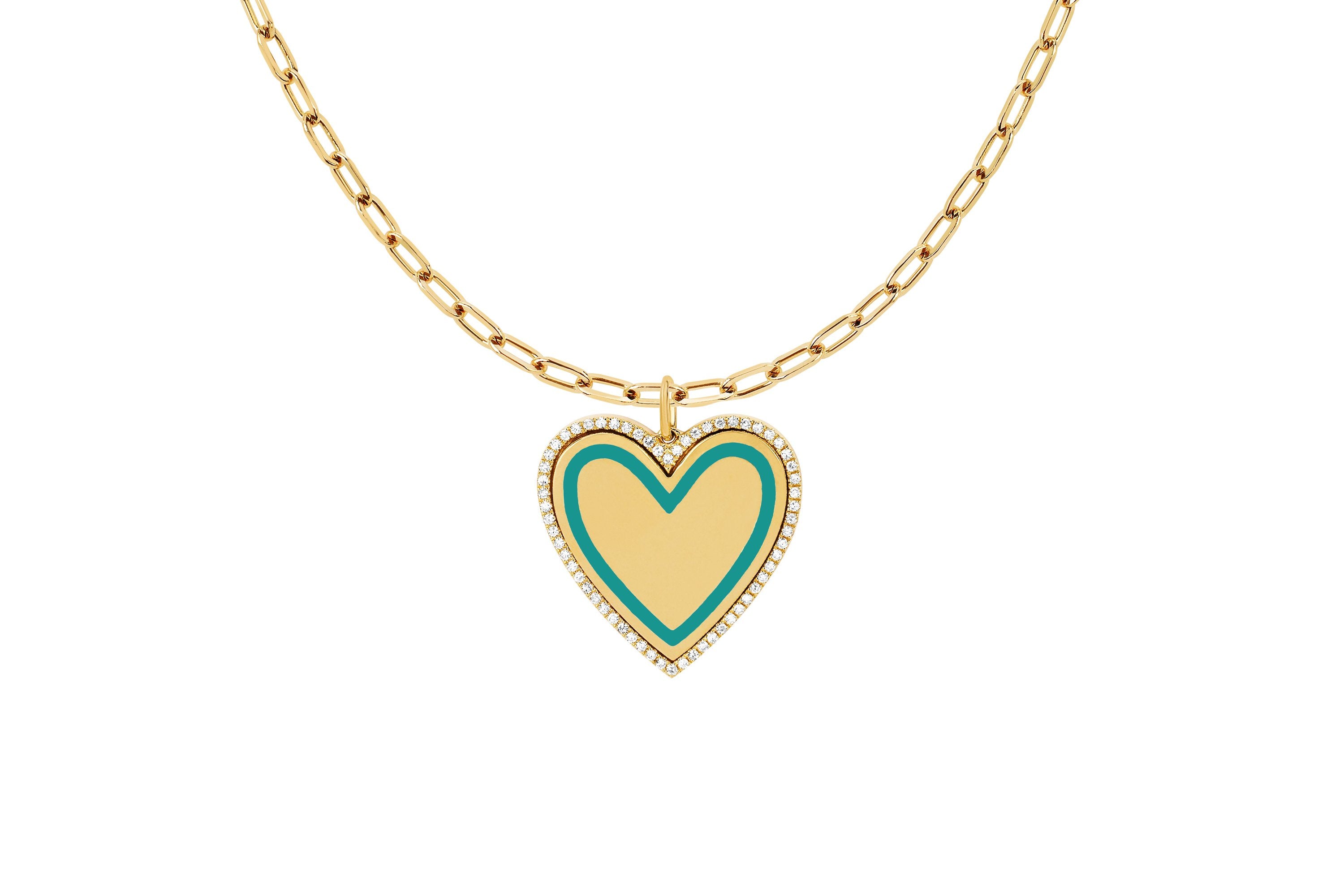 Diamond & Enamel Heart With Mini Link Chain Necklace