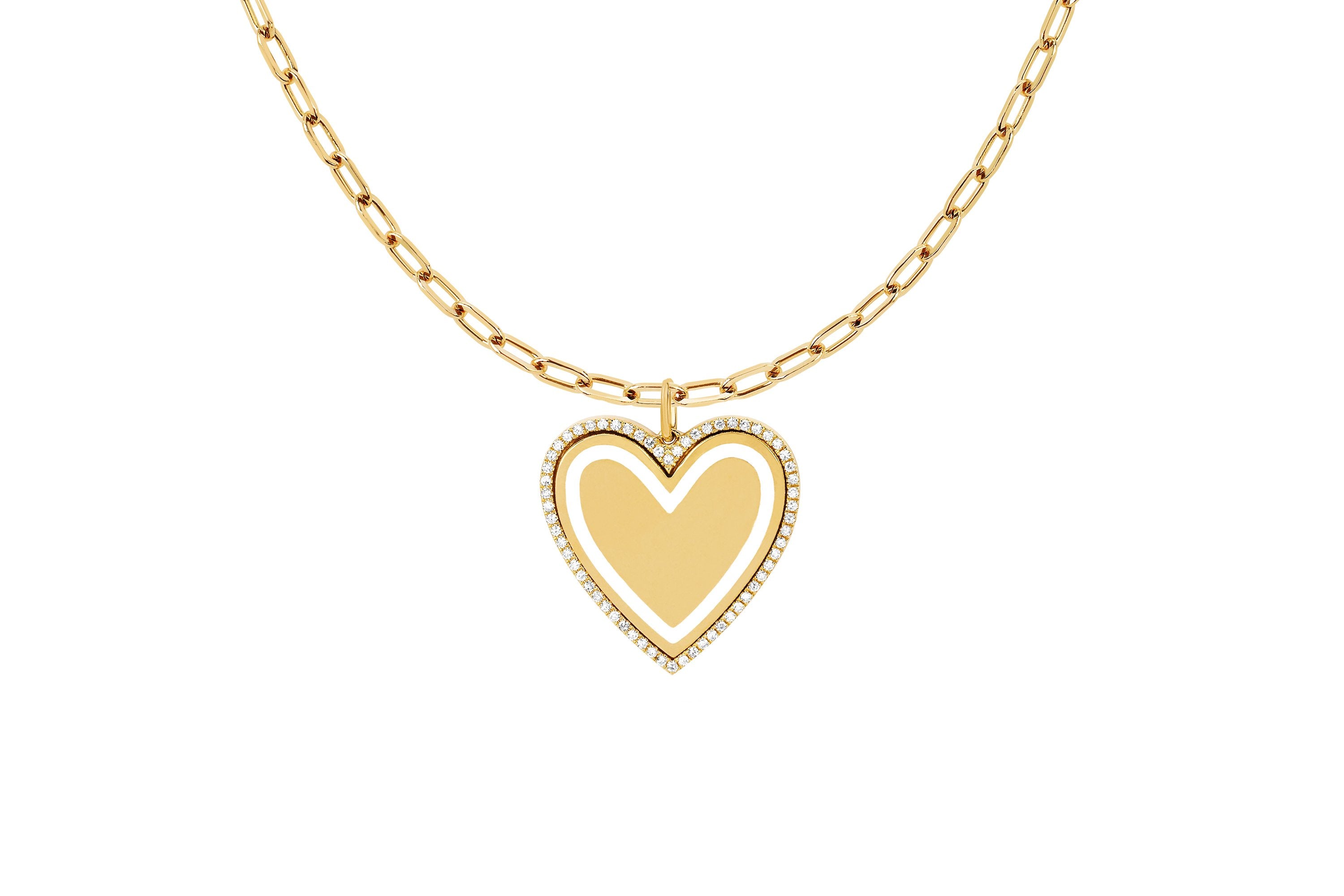 Diamond & Enamel Heart With Mini Link Chain Necklace