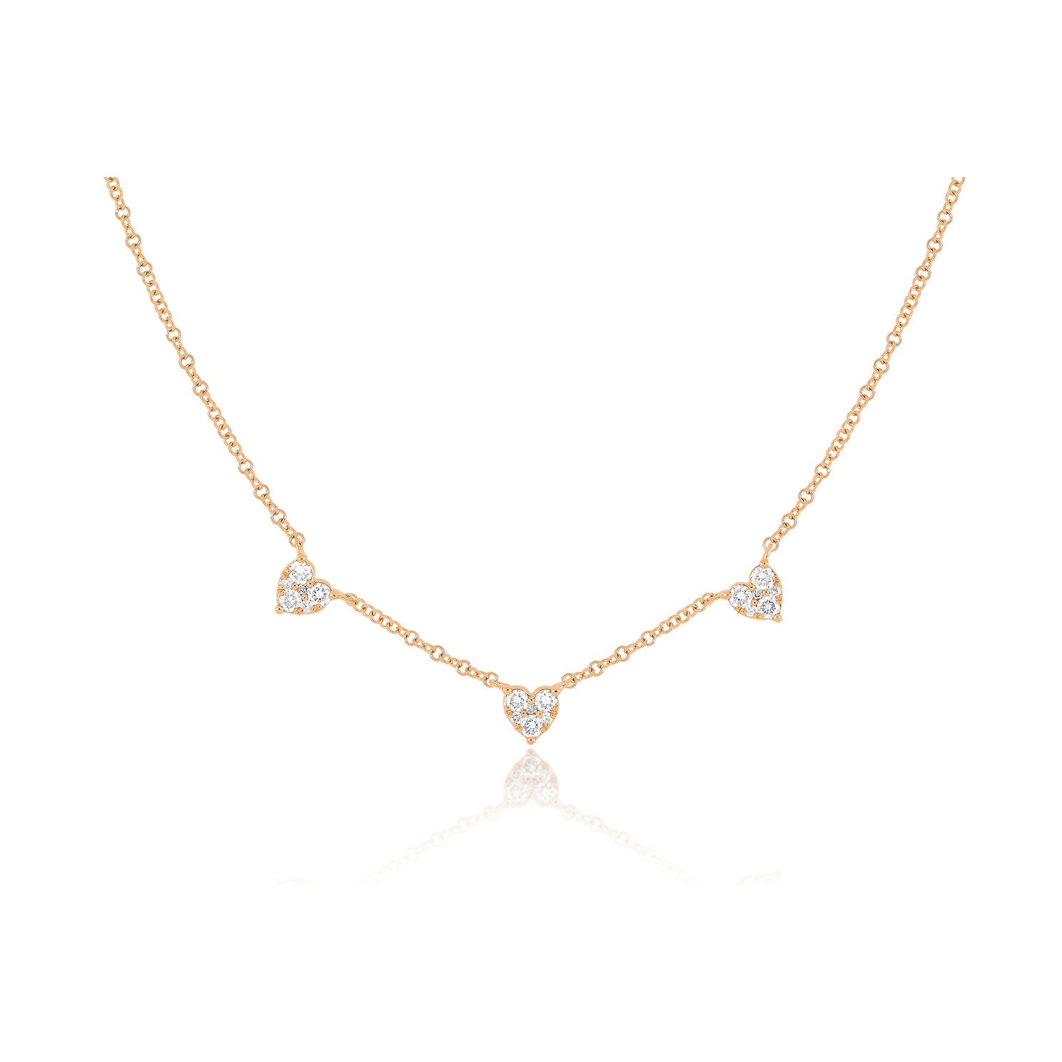 Triple Full Cut Diamond Heart Necklace