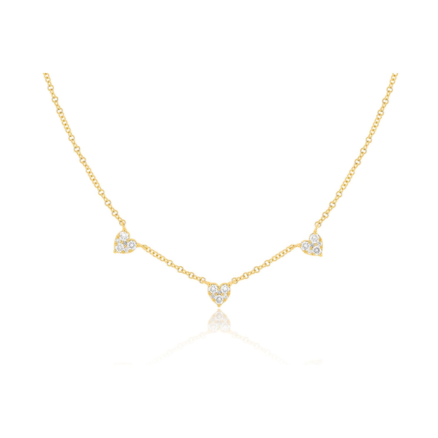 Triple Full Cut Diamond Heart Necklace