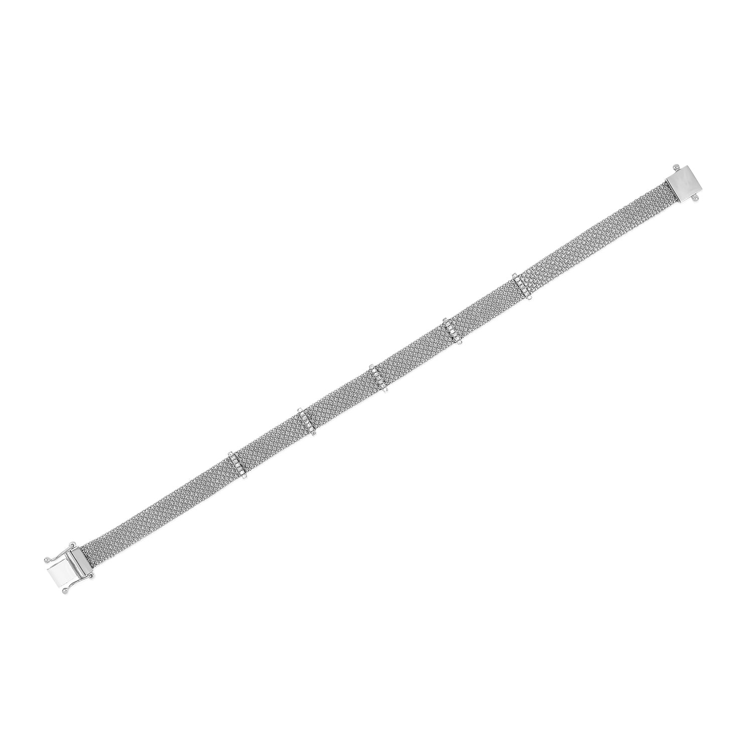 Diamond Bar Mesh Bracelet in 14k white gold