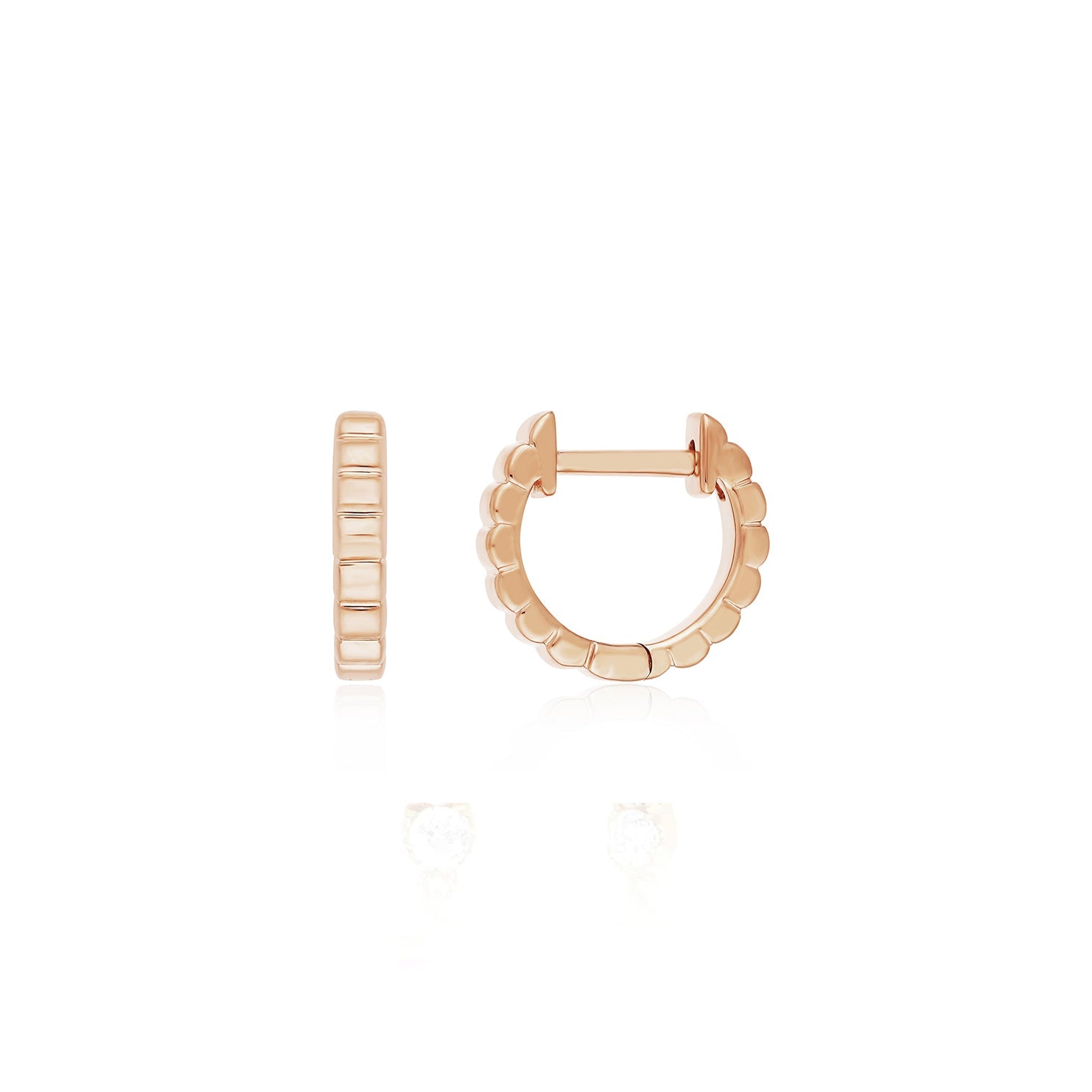 Gold Fluted Mini Huggie Earring in 14k rose gold