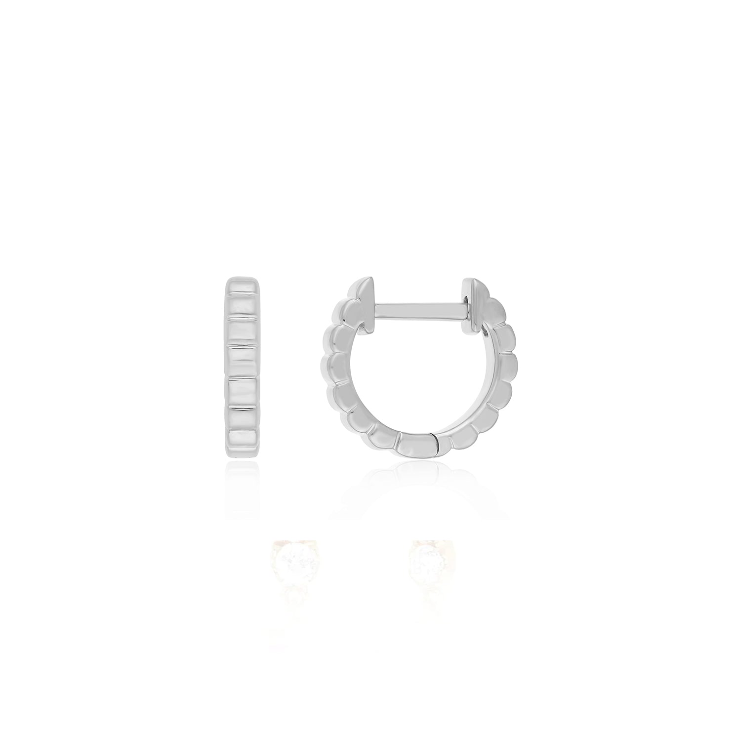 Gold Fluted Mini Huggie Earring in 14k white gold