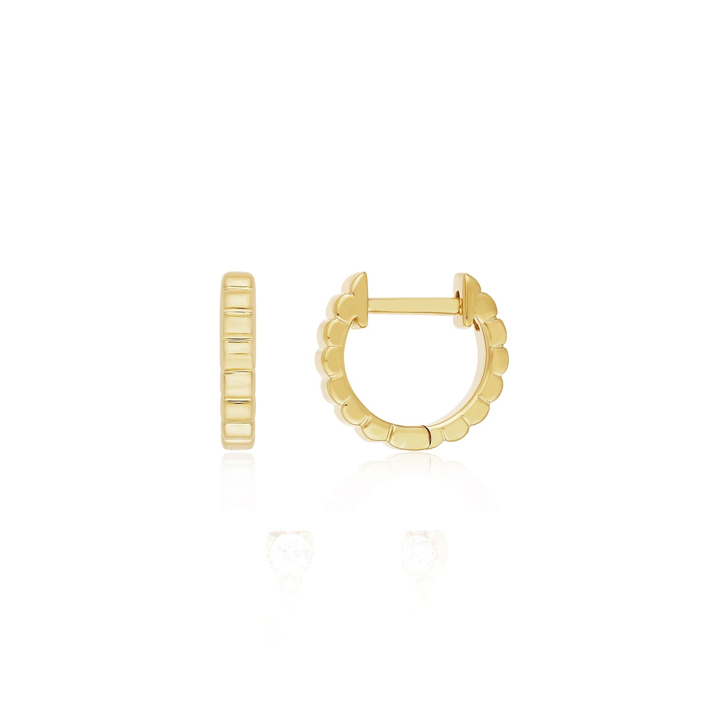 Gold Fluted Mini Huggie Earring in 14k yellow gold