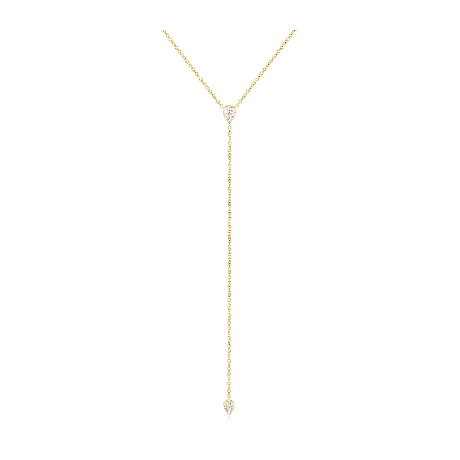 Full Cut Diamond Teardrop Lariat Necklace in 14k yellow gold