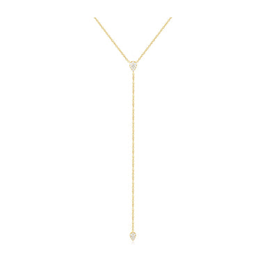 Full Cut Diamond Teardrop Lariat Necklace in 14k yellow gold