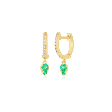 Emerald Teardrop Diamond Mini Huggie Earring in 14k yellow gold