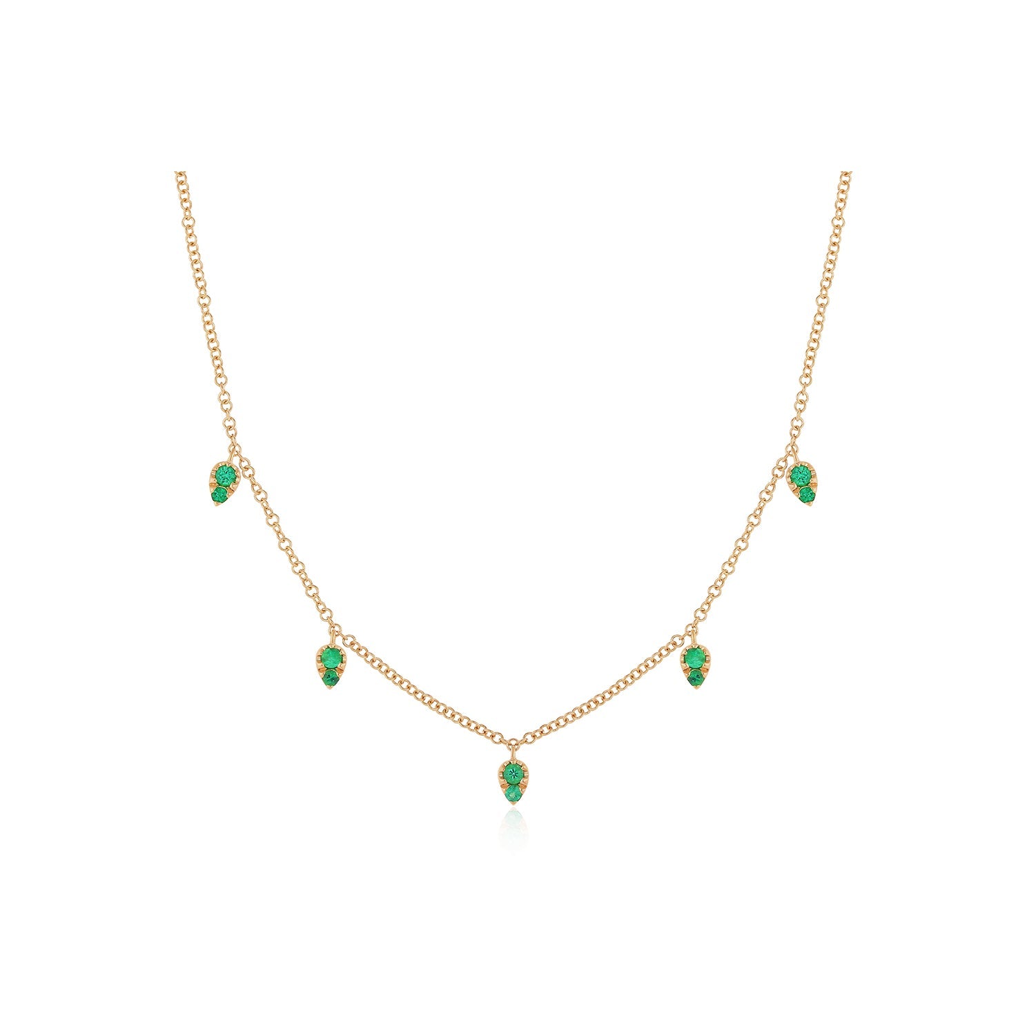 Emerald 5 Teardrop Choker Necklace in 14k rose gold