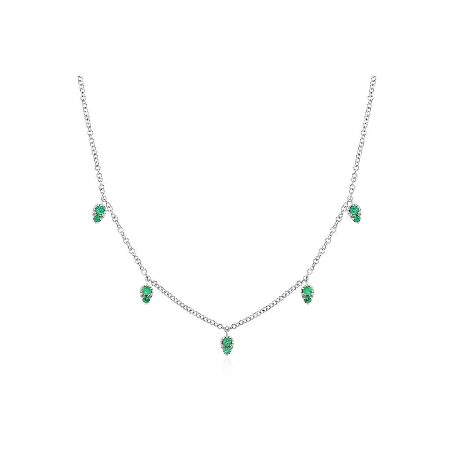 Emerald 5 Teardrop Choker Necklace in 14k white gold