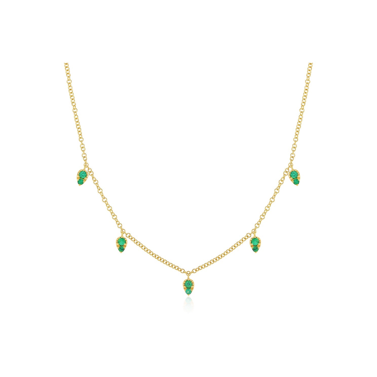 Emerald 5 Teardrop Choker Necklace in 14k yellow gold