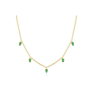 Emerald 5 Teardrop Choker Necklace in 14k yellow gold
