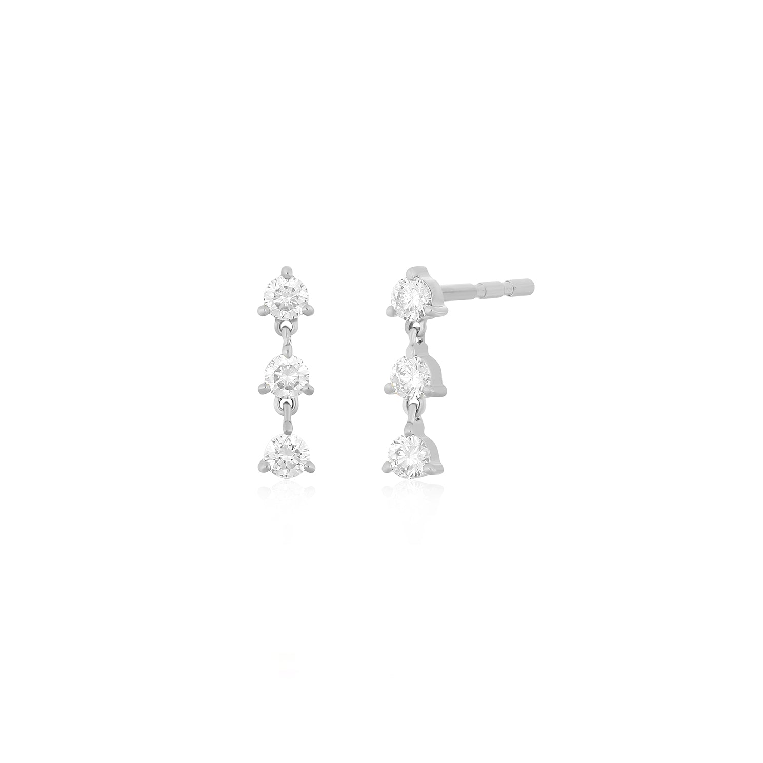 Triple Prong Set Diamond Stud Earring in 14k white gold