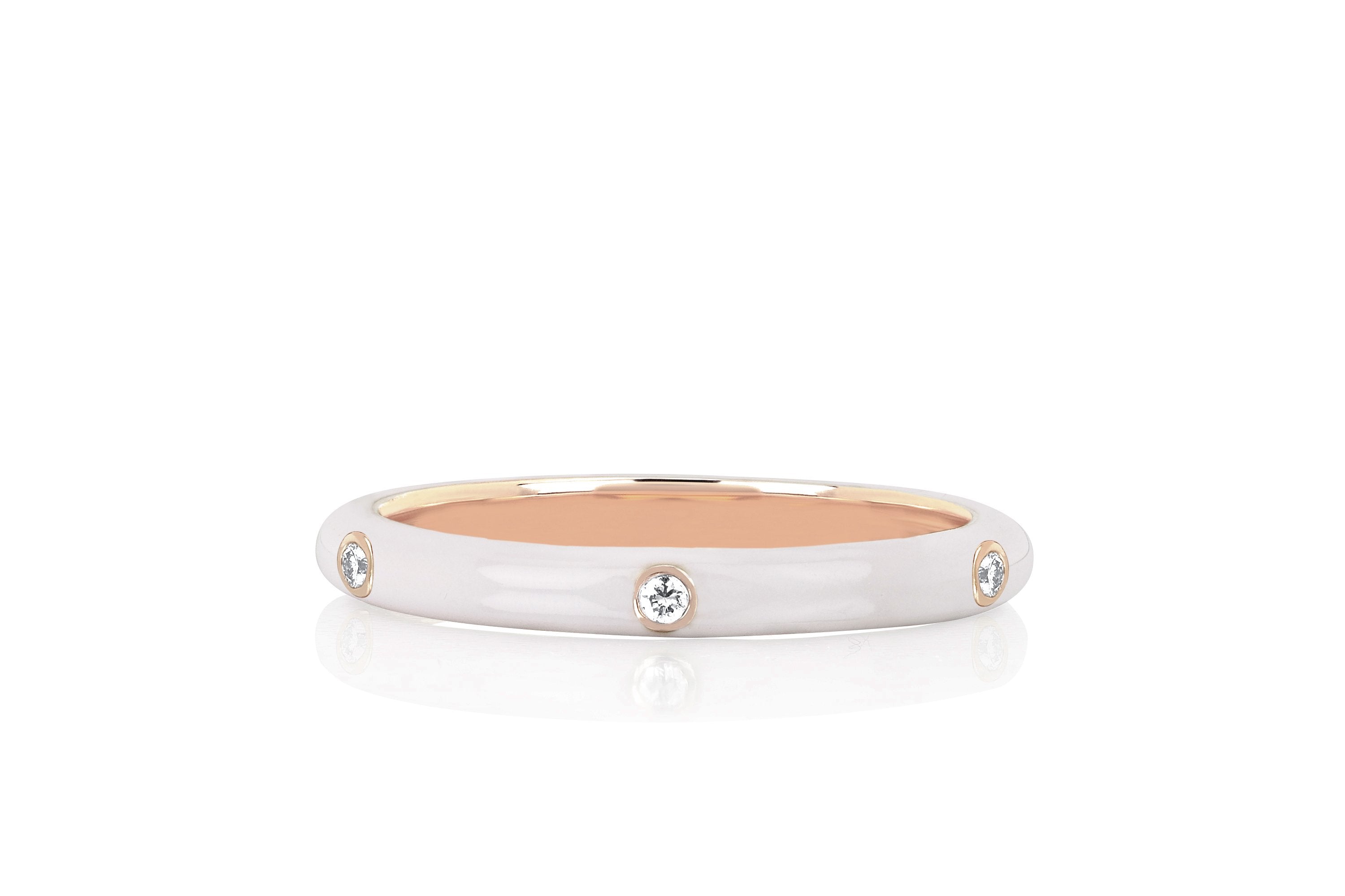 3 Diamond White Enamel Stack Ring