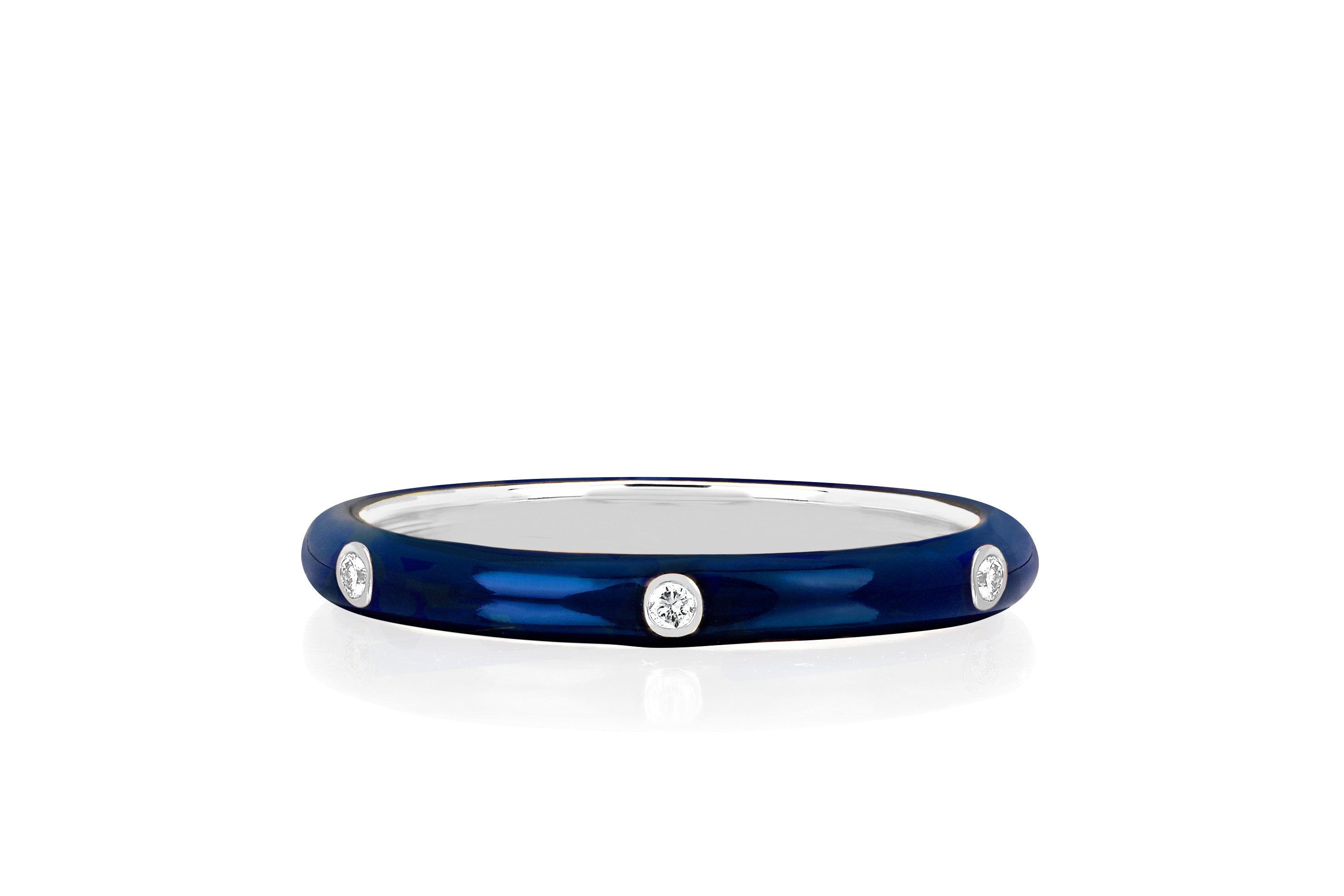3 Diamond Navy Enamel Stack Ring