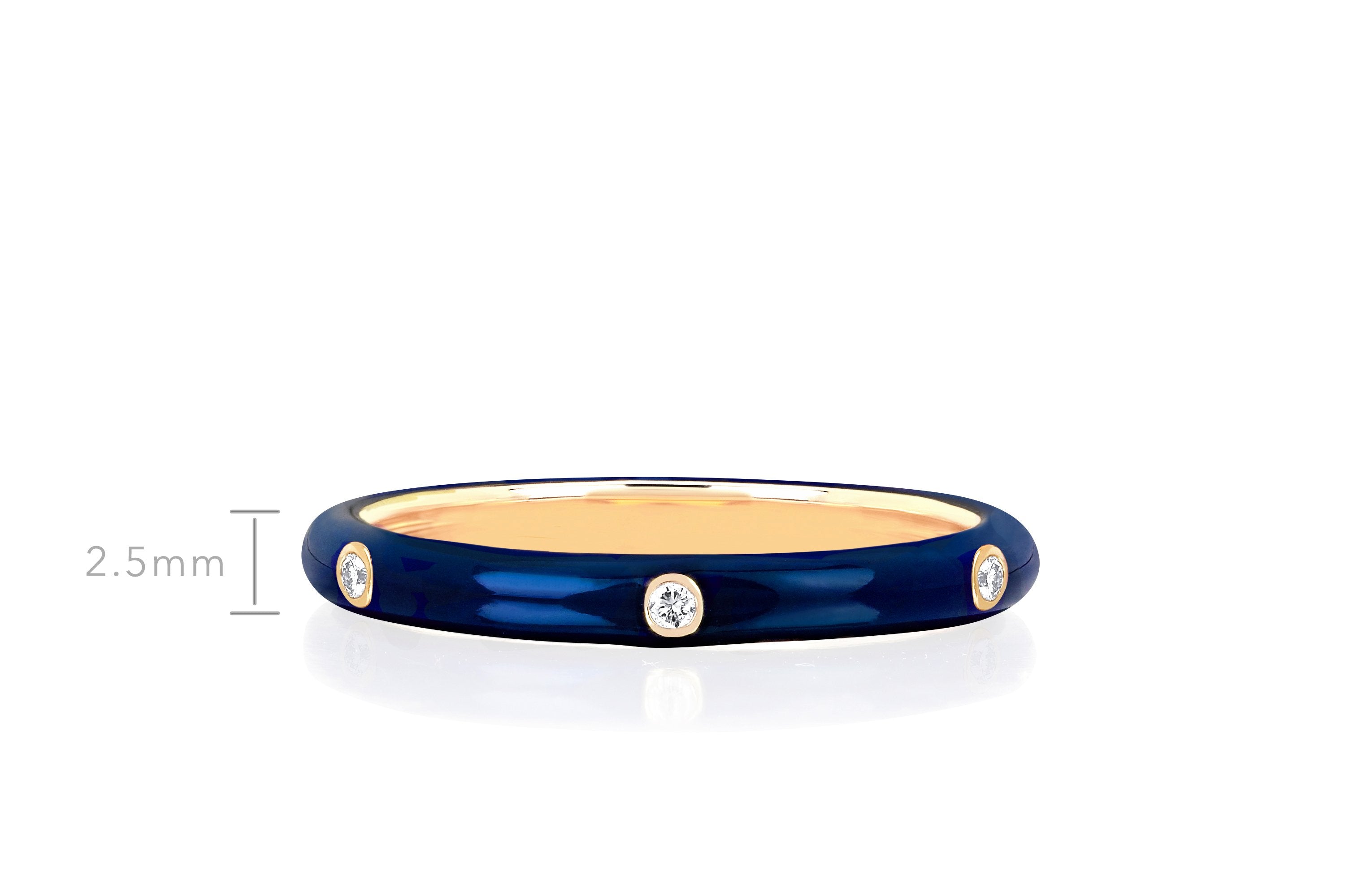3 Diamond Navy Enamel Stack Ring