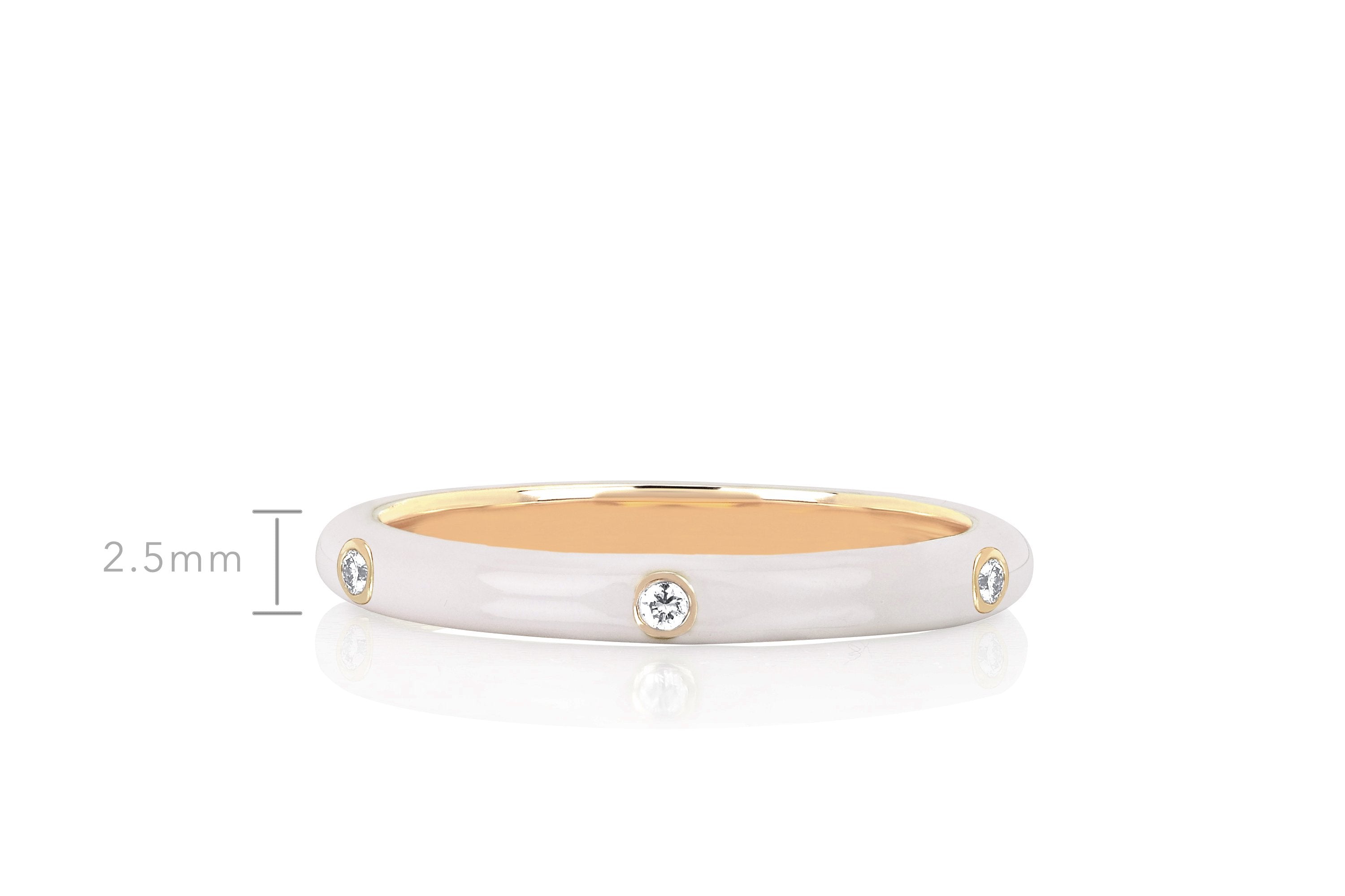 3 Diamond White Enamel Stack Ring