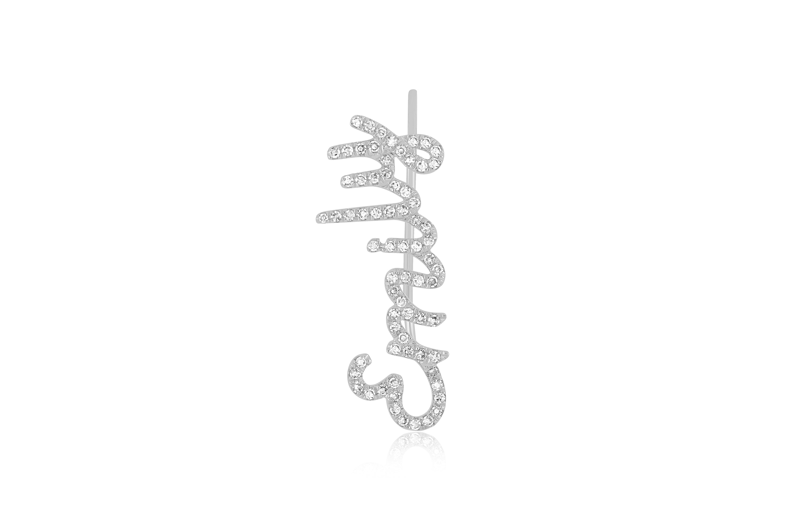 Diamond Script Name Ear Climber