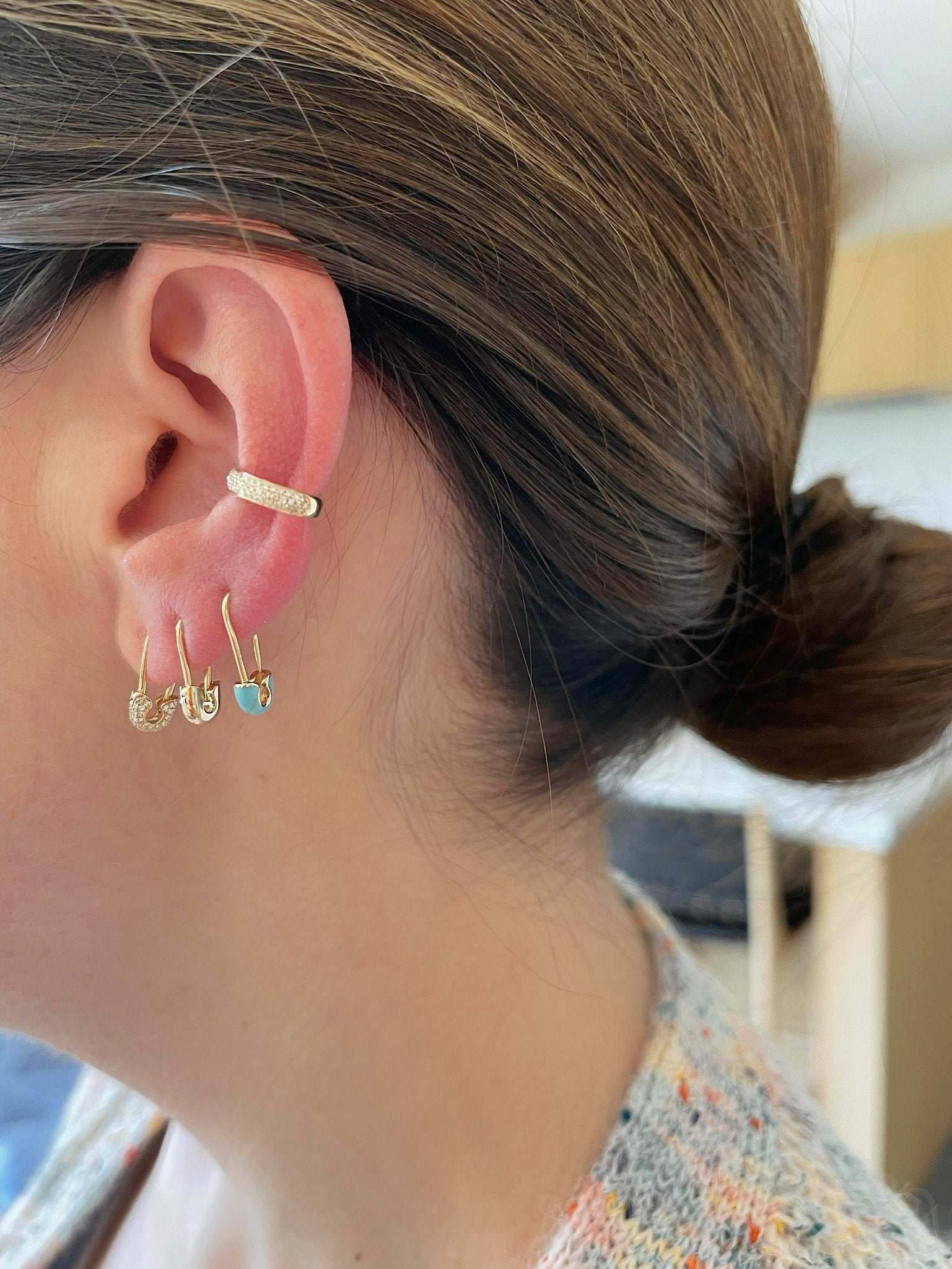 Single Diamond Safety Pin Earring