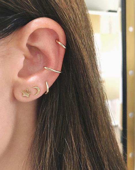Gold Mini Moon Stud Earring