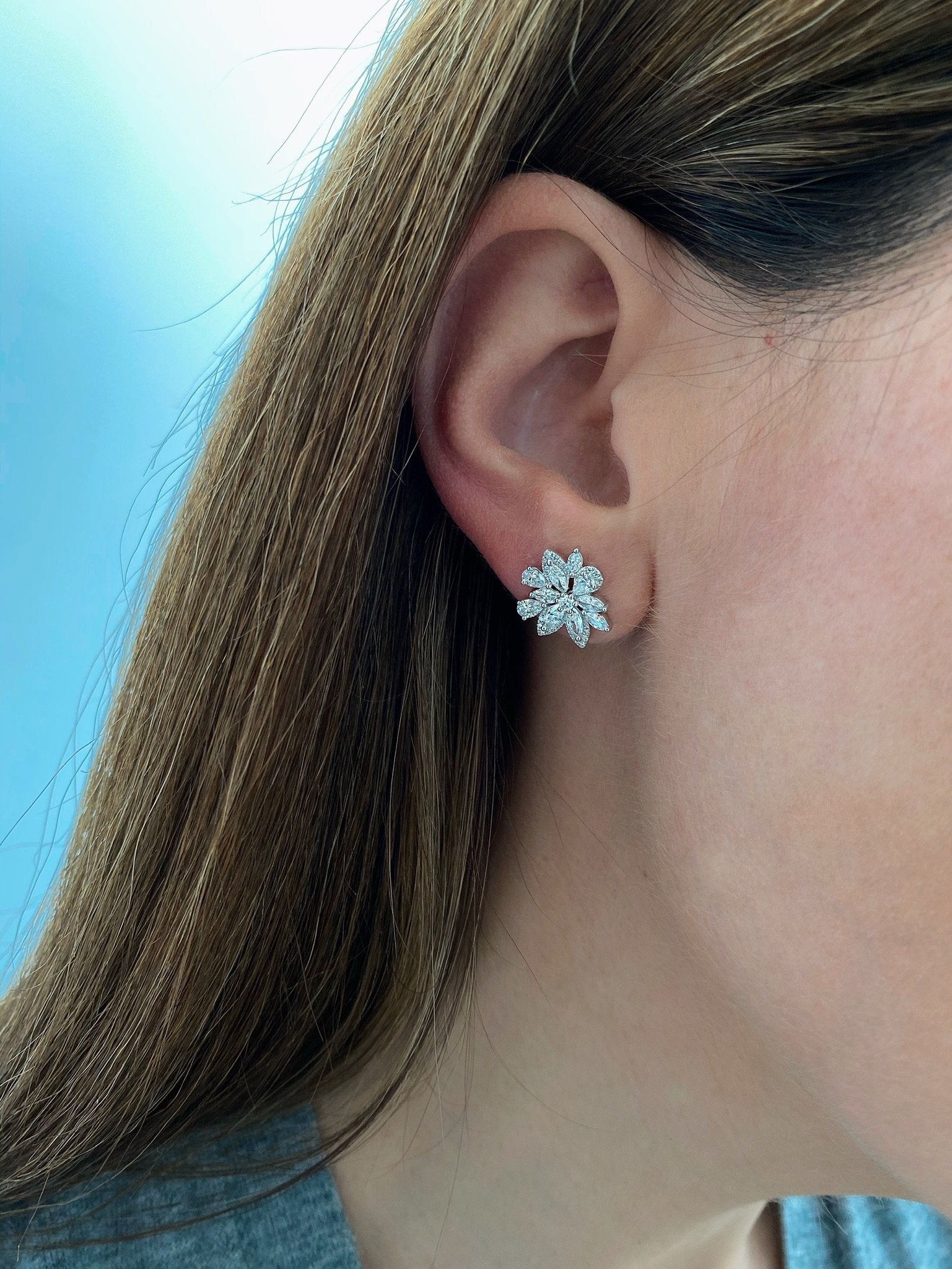 Marquise Diamond Cluster Stud Earring