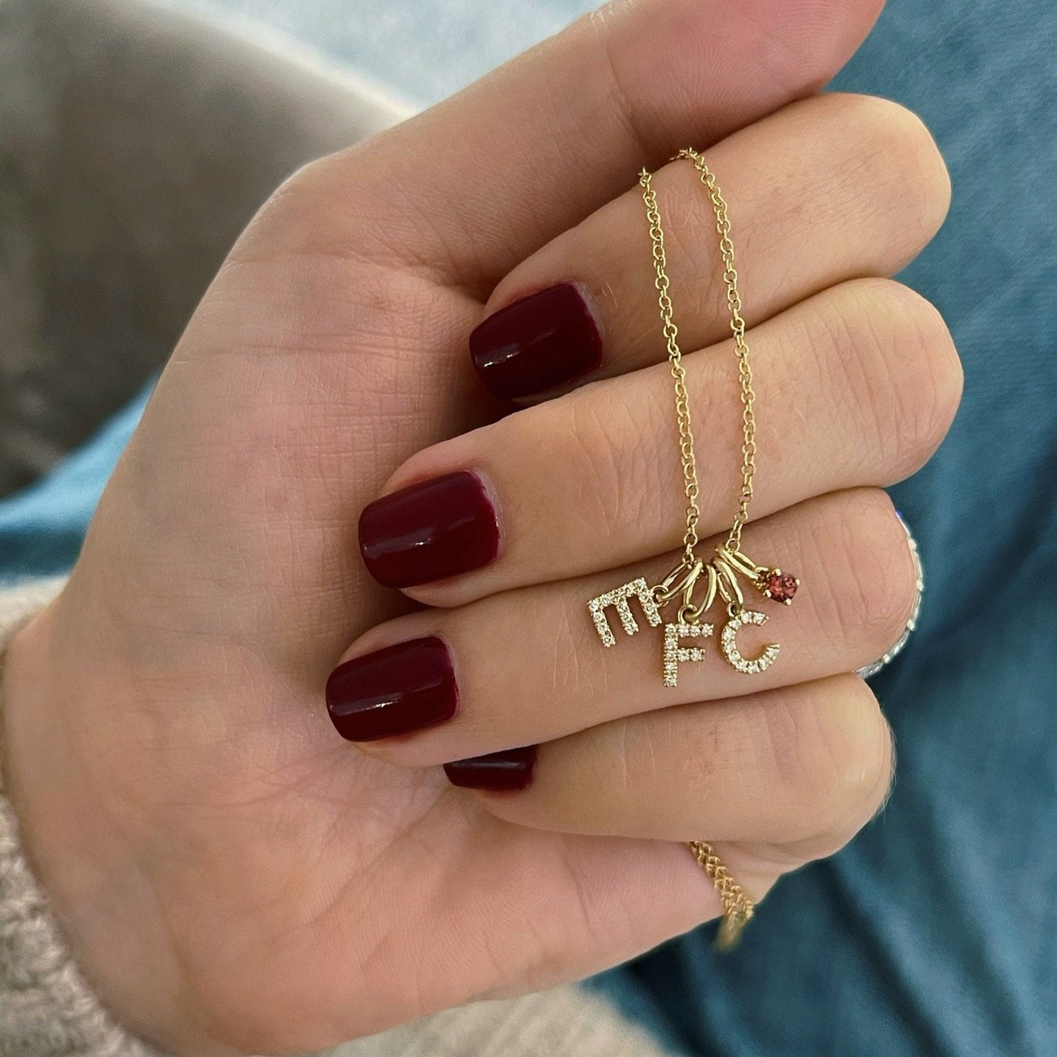 Garnet Birthstone Initial Charm Necklace