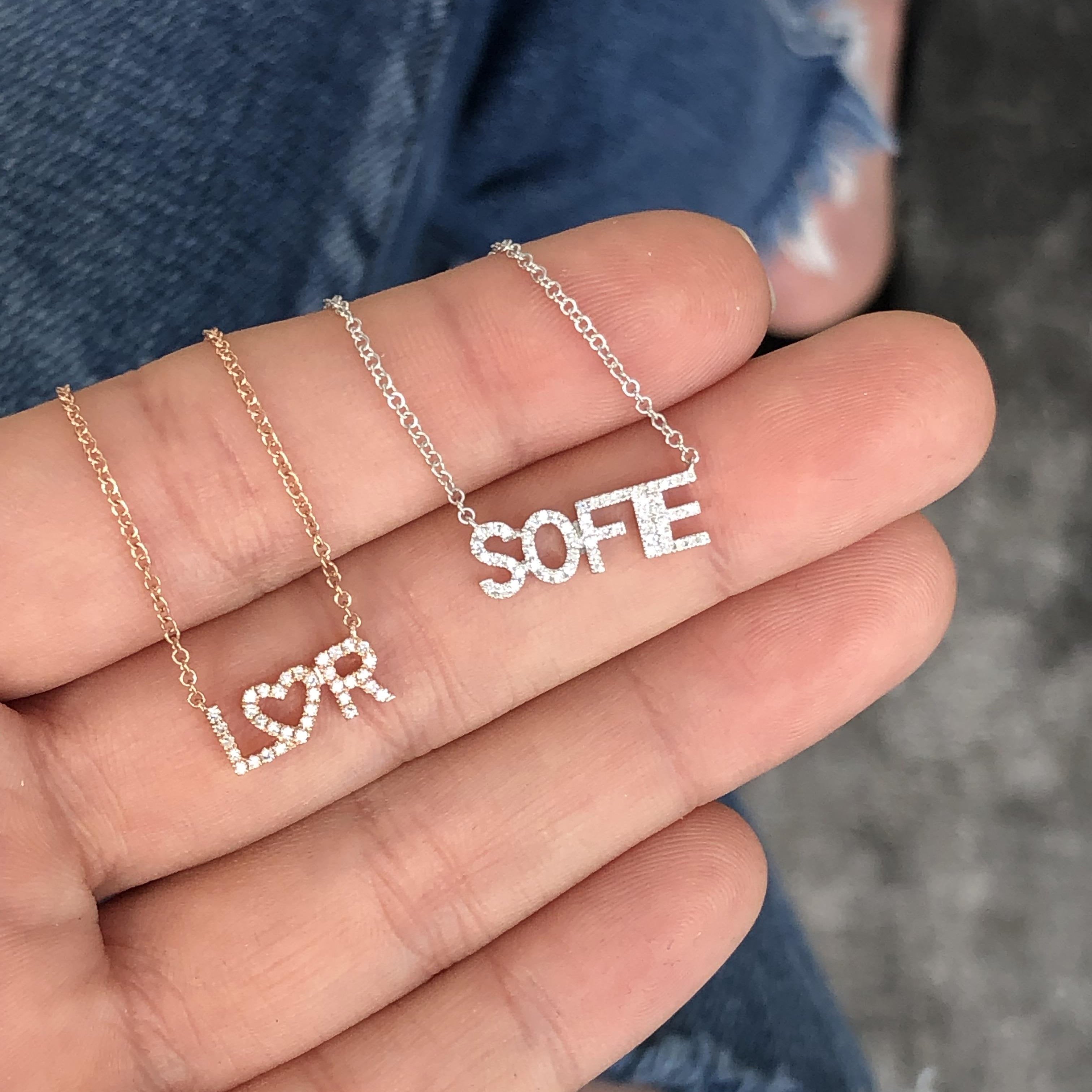 Diamond Block Name Necklace