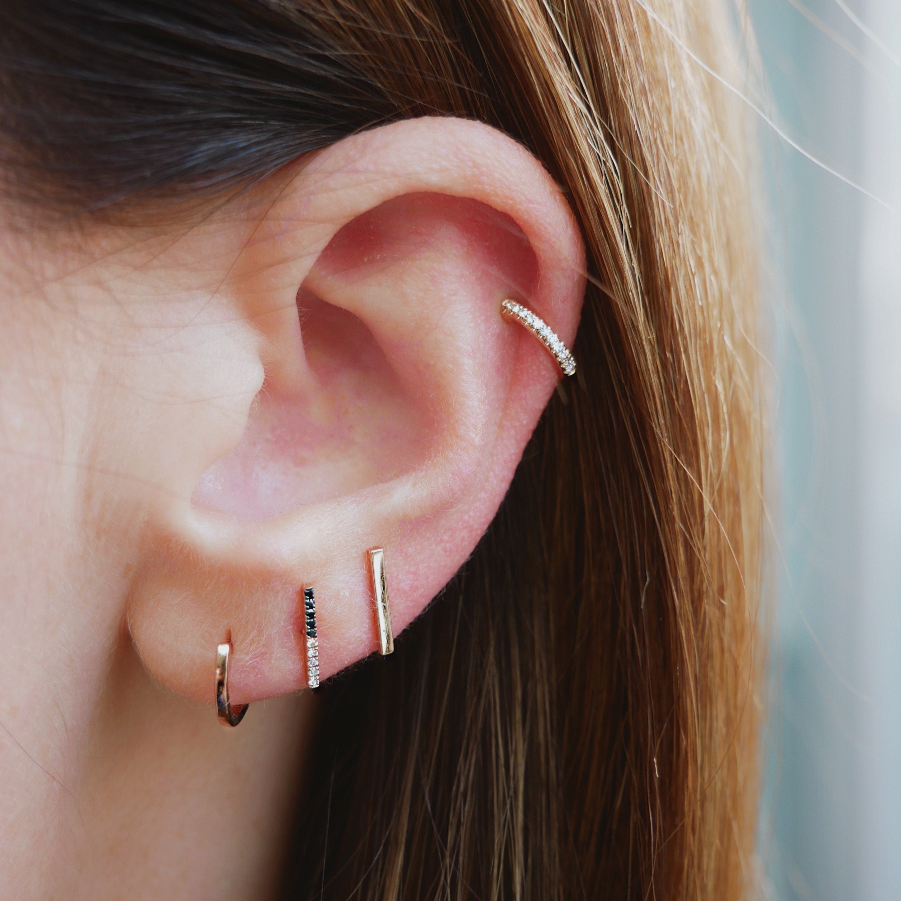 Gold Mini Bar Stud Earring