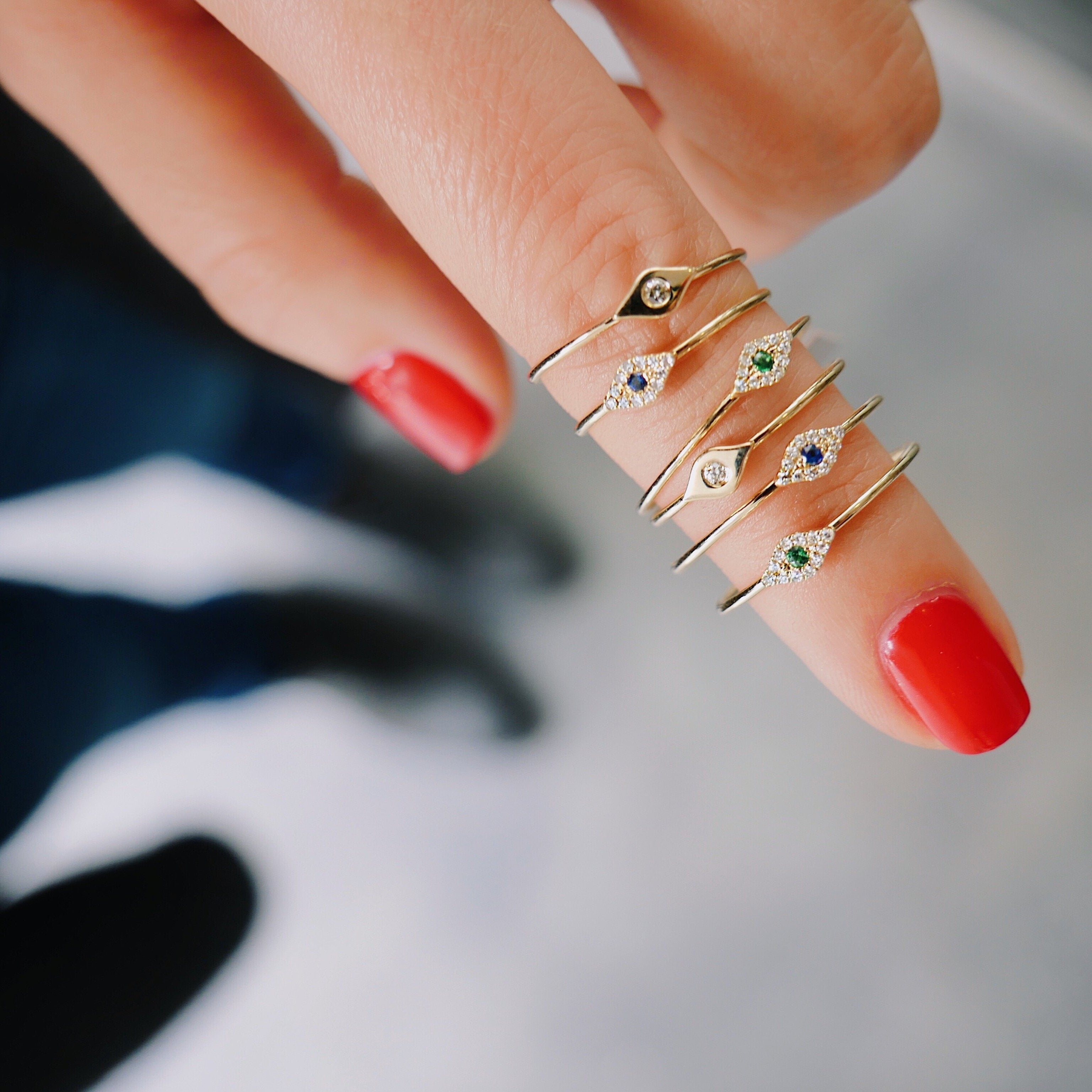 Diamond Mini Evil Eye Stack Ring