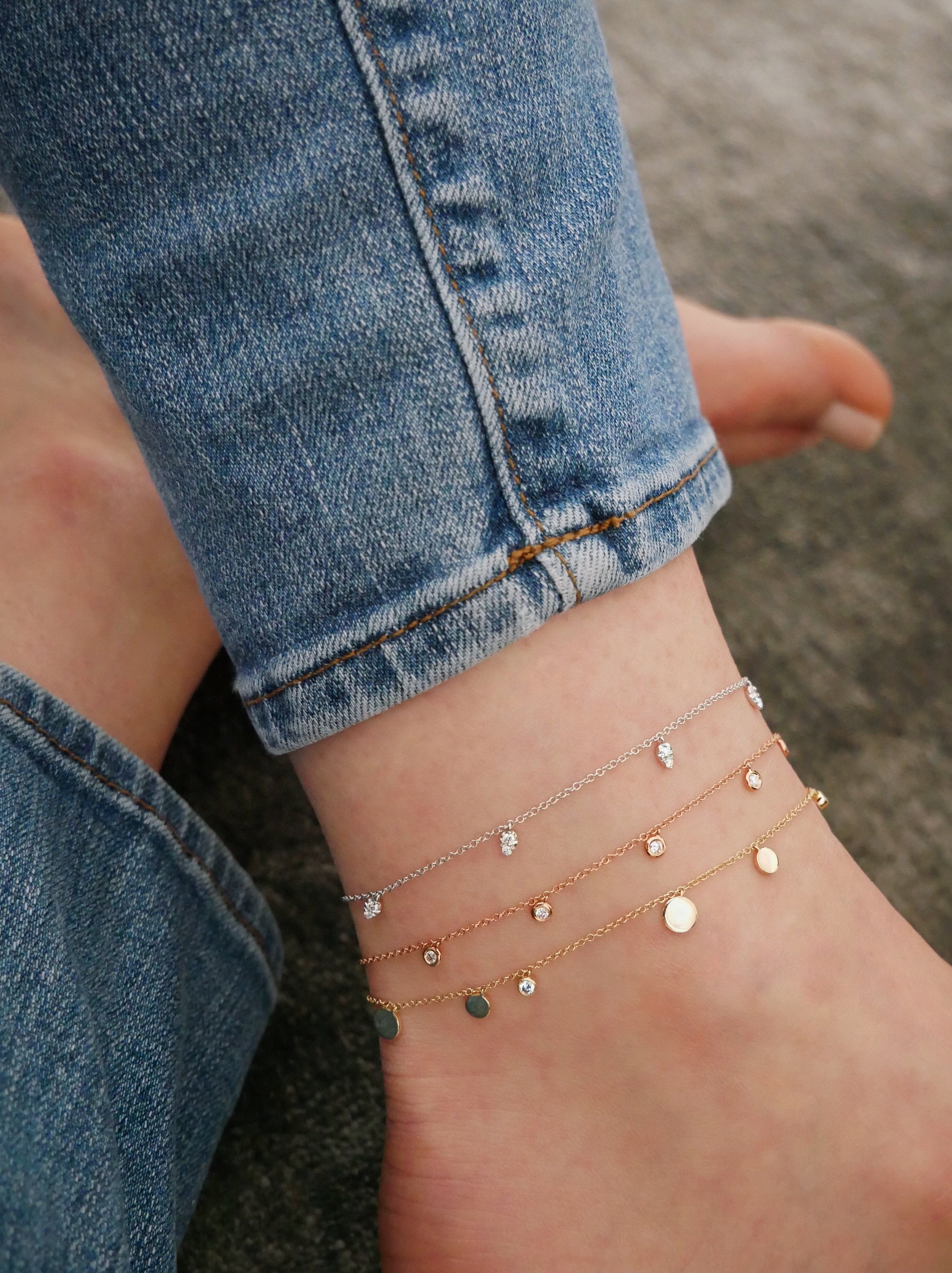 Diamond 5 Mini Teardrop Chain Anklet