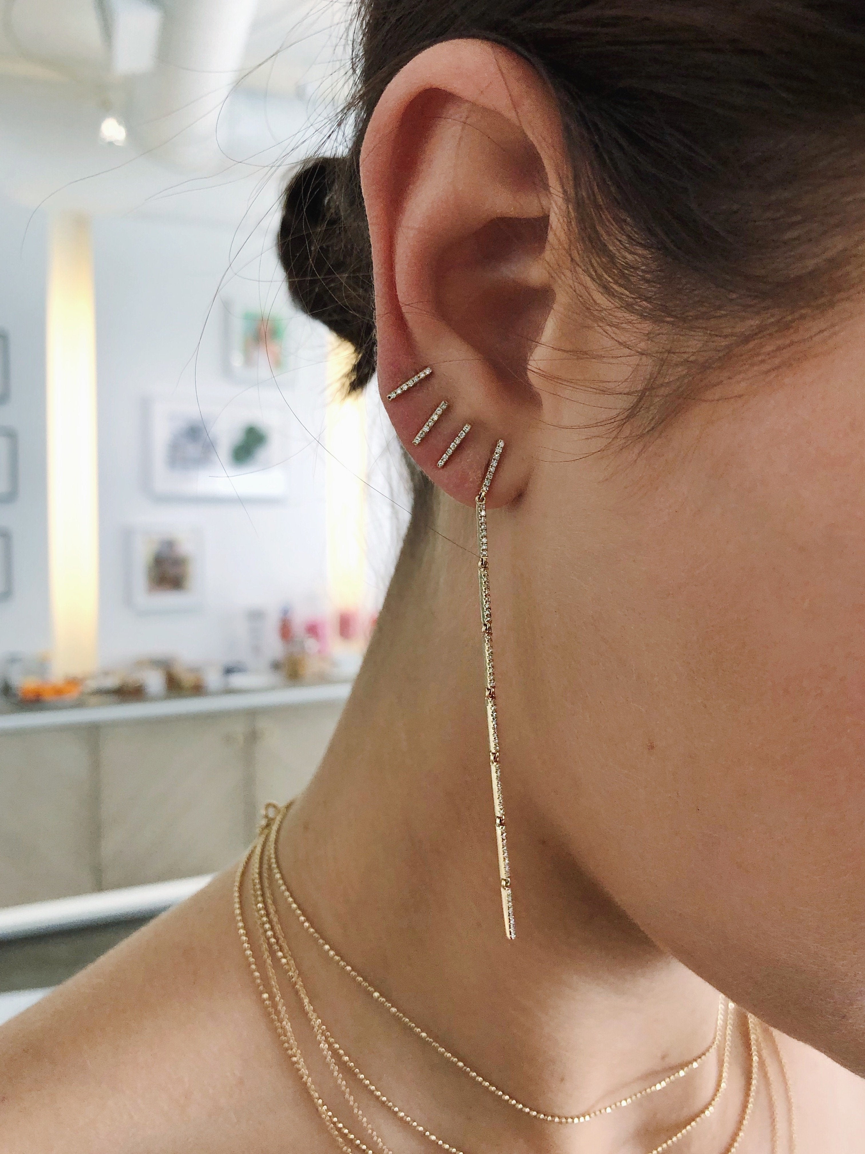 Diamond Bar Stud Earring