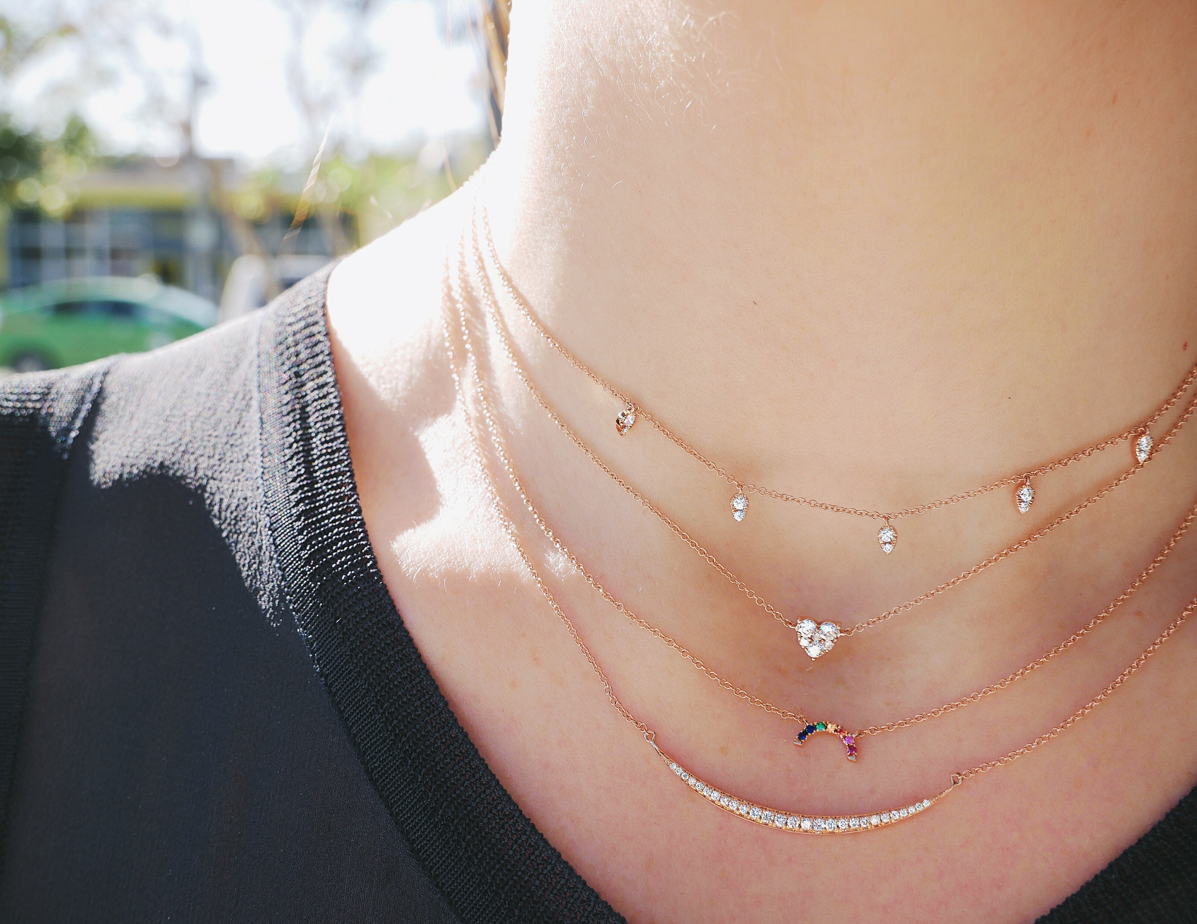 Diamond 5 Teardrop Choker Necklace